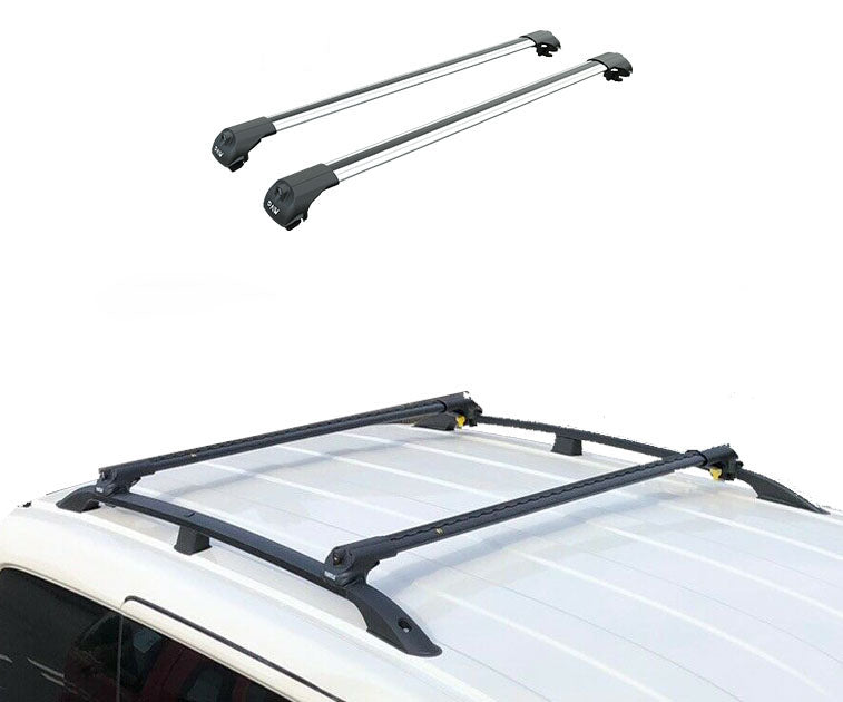 For Dacia Dokker Van 2013-Up 2Pcs Roof Rack + 2Pcs Aluminium Cross Bar, Metal Bracket, Lockable, Silver