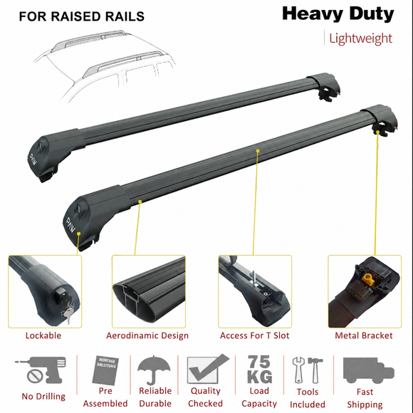 For BMW X7 (G07) 2018-Up Roof Rack Cross Bars Raised Rail Black