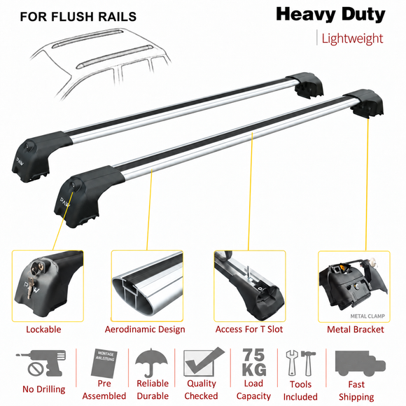 BMW 3 Series Touring/Wagon (E91) 2010-2012 Roof Rack Cross Bars Flush Rails, Silver