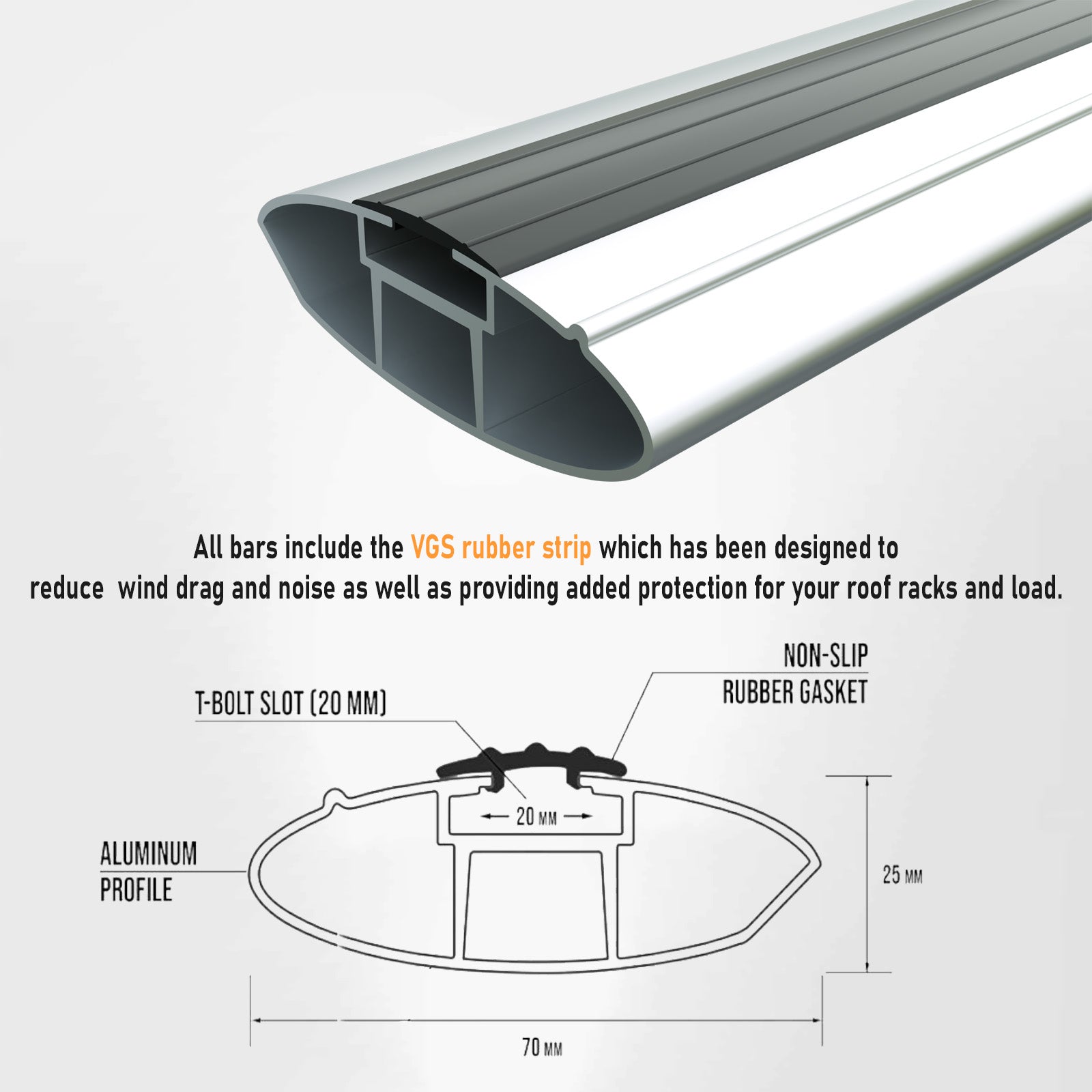 For Volvo XC90 2003-15 Roof Rack Cross Bar Raised Rail Alu Silver