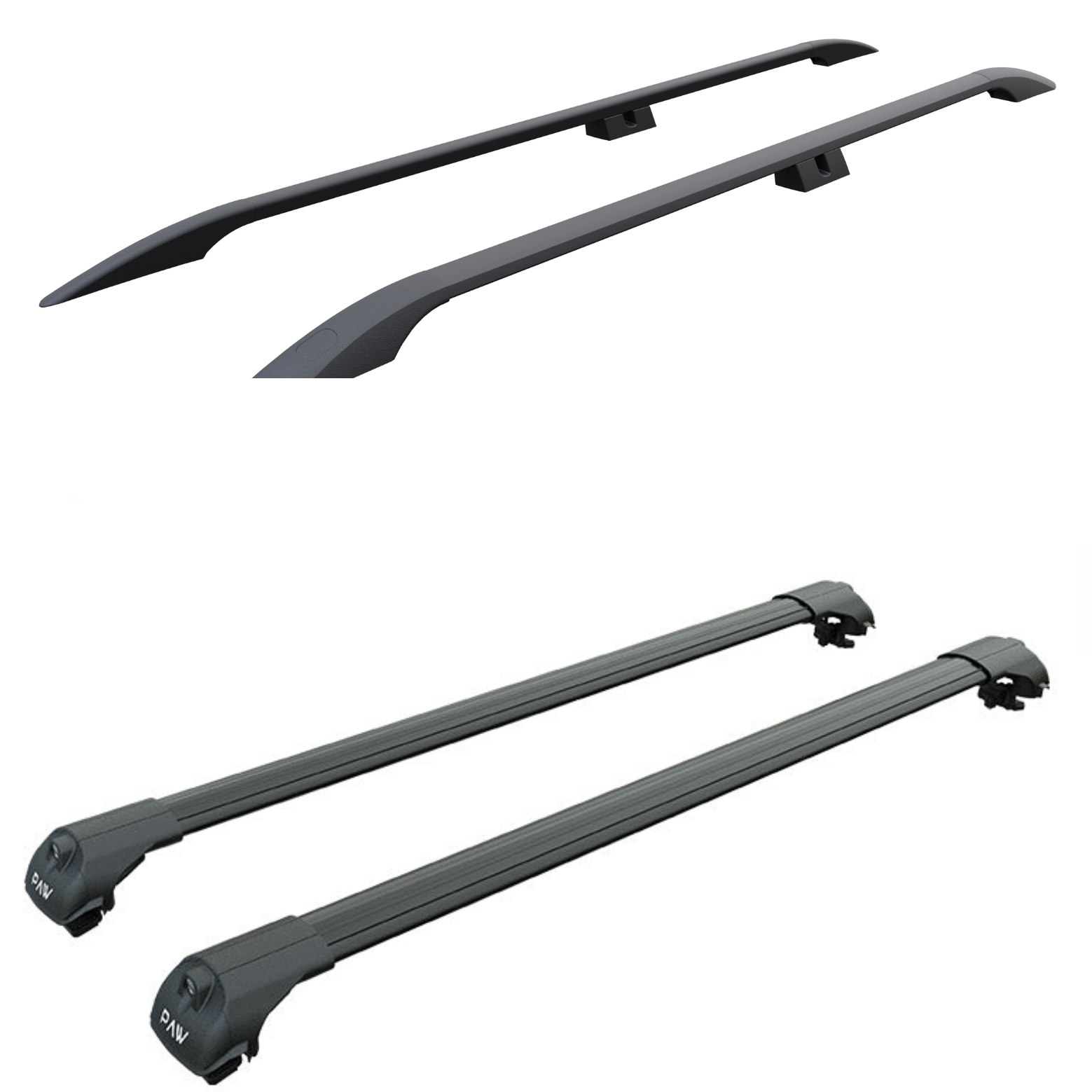 For Ford Tourneo Connect LWB 2014-Up Roof Side Rails and Roof Rack Cross Bars Alu Black