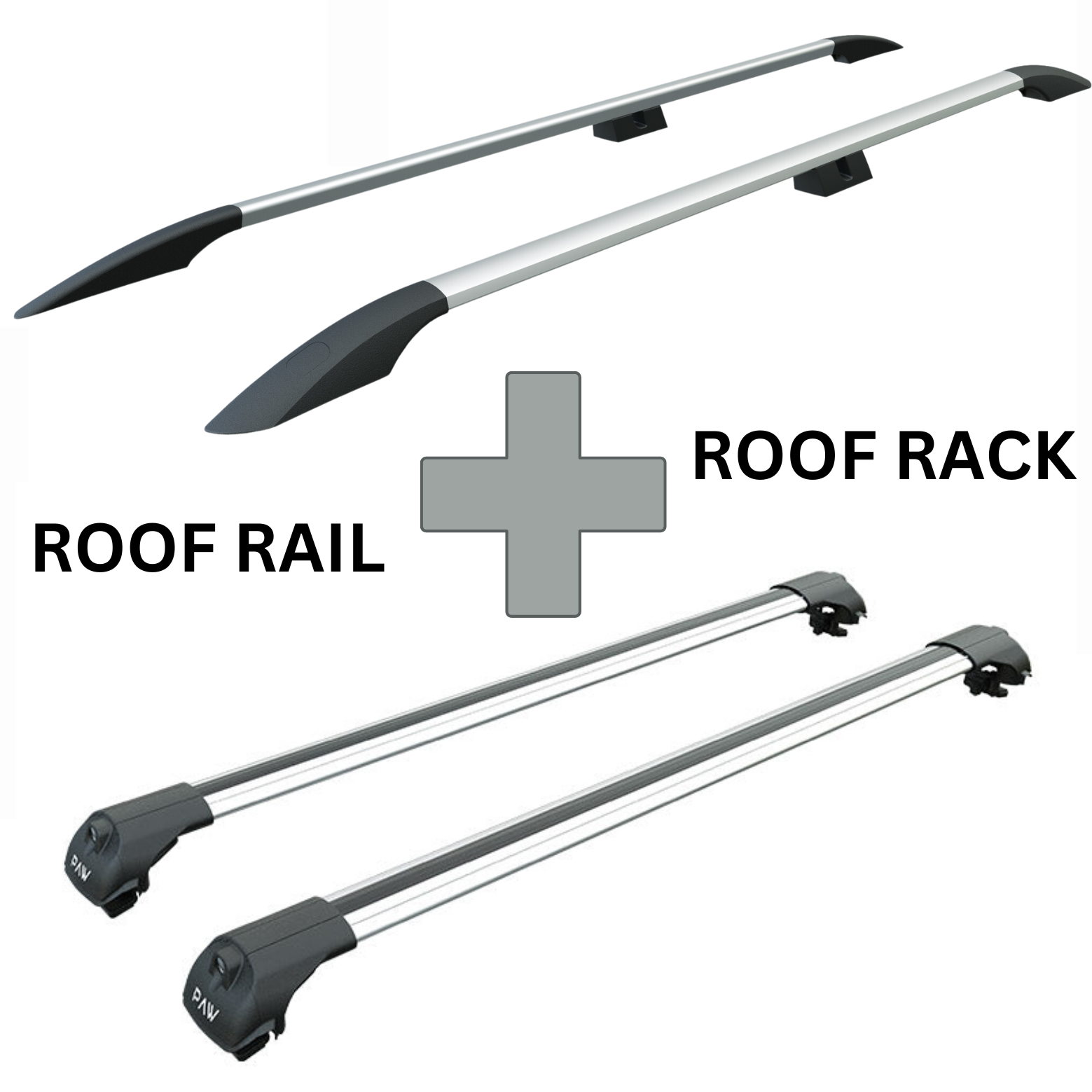 For Volkswagen Transporter T6 LWB 2015-Up Roof Side Rail and Roof Rack Cross Bar Alu Silver