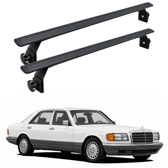 For Mercedes-Benz S-Class (W126) 1979-1991 Roof Rack Cross Bars Rain Gutters, Black
