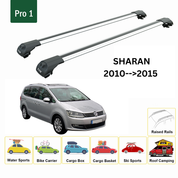 For Volkswagen Sharan 2010-2015 Roof Rack Cross Bar Raised Rail Alu Silver