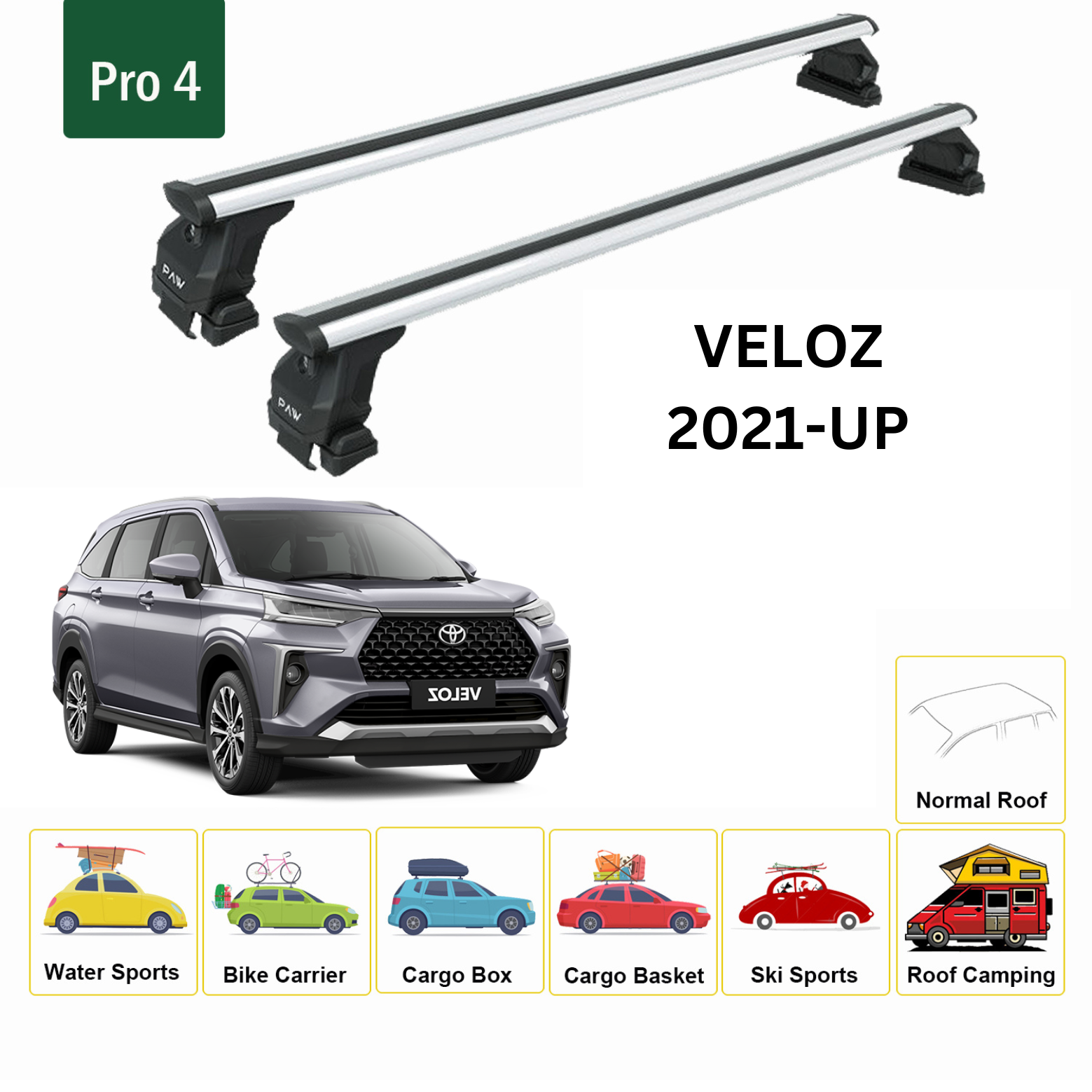 Für Toyota Veloz 2021-Up Dachträger Querträger Metallhalterung Normales Dach Alu Silber - 0