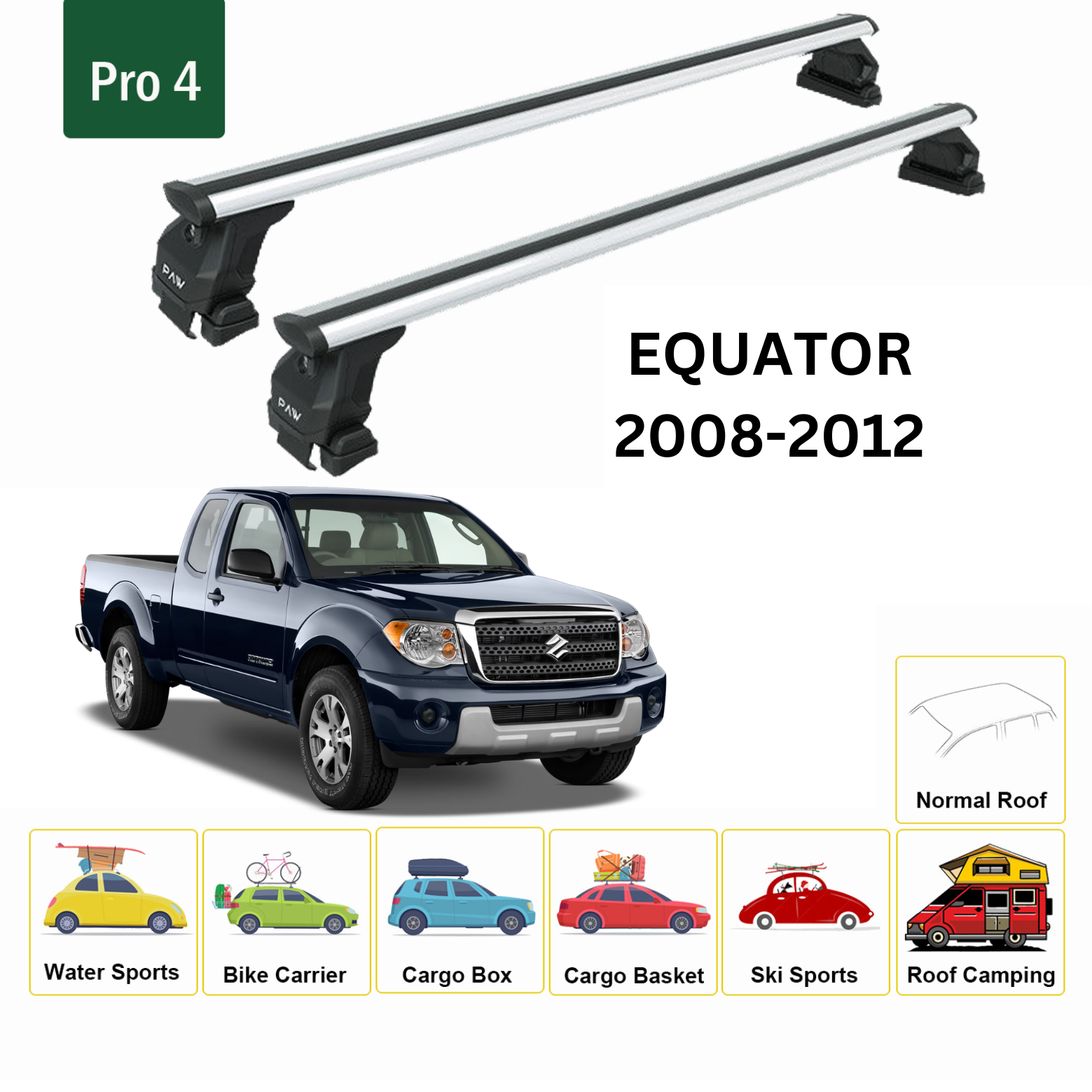 For Suzuki Equator 2008-12 Roof Rack Cross Bars Metal Bracket Normal Roof Alu Silver - 0