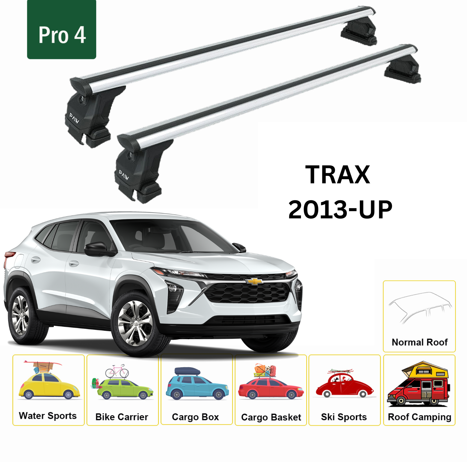 For Chevrolet Trax 2013-Up Roof Rack Cross Bars Metal Bracket Normal Roof Alu Silver - 0