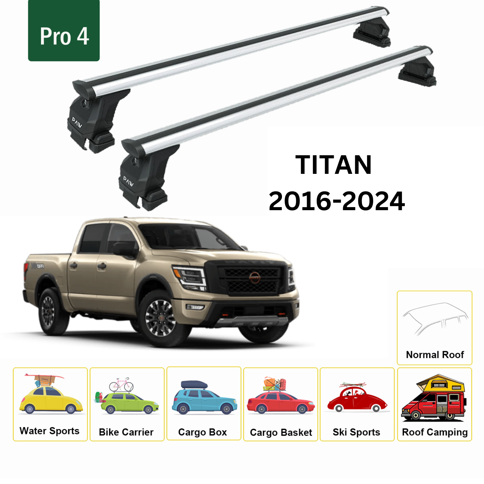 For Nissan Titan 2016-24 Roof Rack Cross Bars Metal Bracket Normal Roof Alu Silver - 0