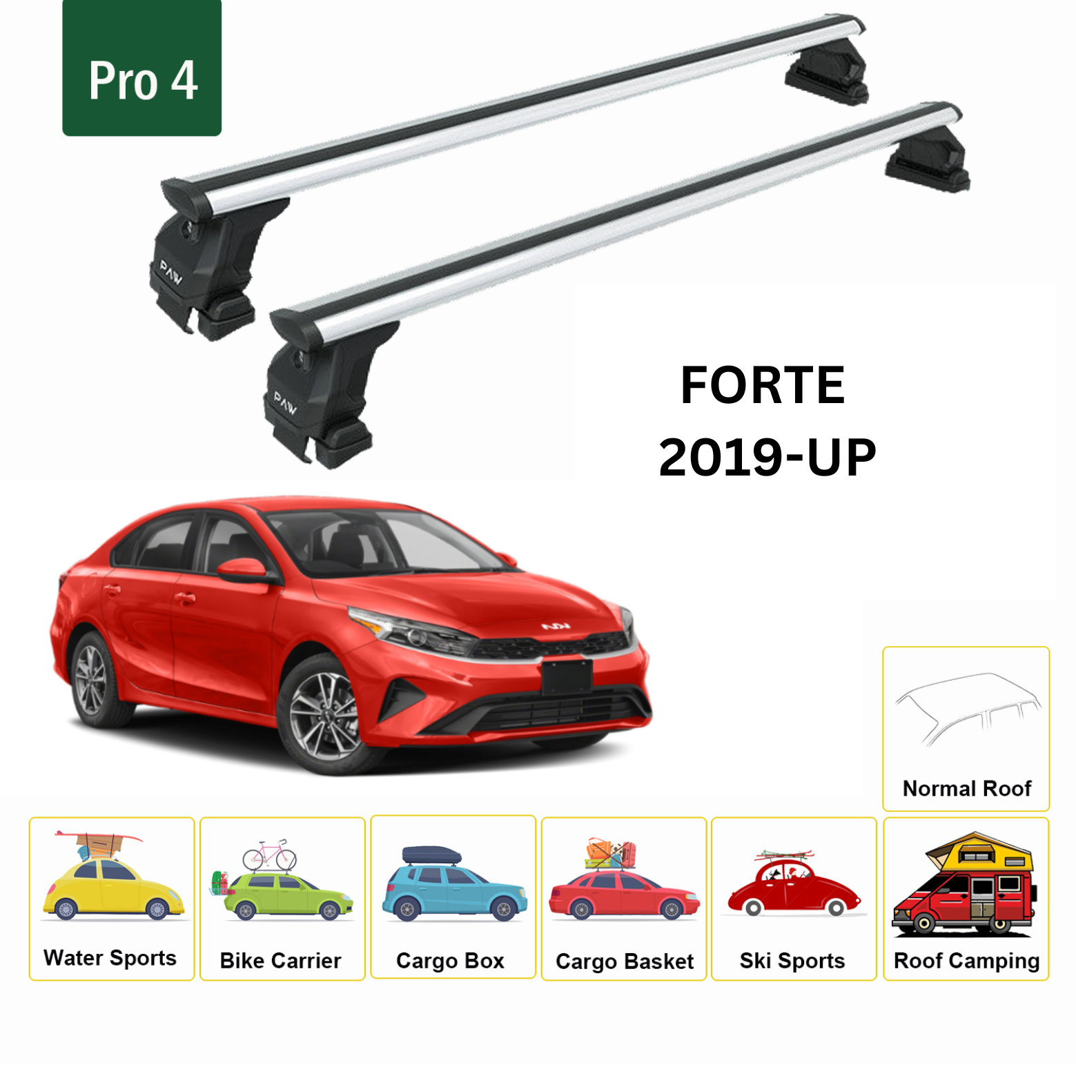 For KIA Forte 2019-Up Roof Rack Cross Bars Normal Roof Alu Silver