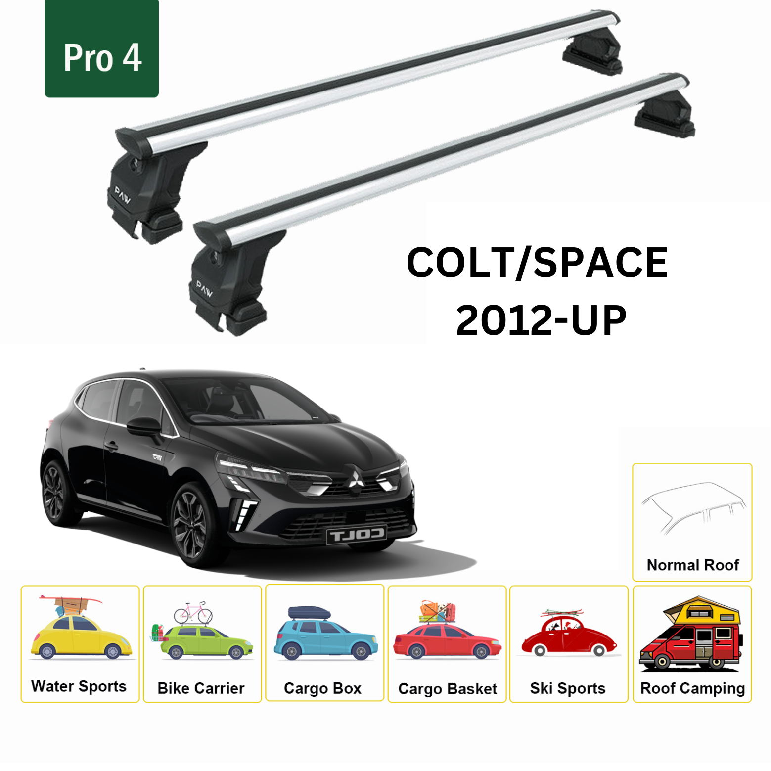 For Mitsubishi Colt/Space Star 2012-Up Roof Rack Cross Bars Normal Roof Alu Silver