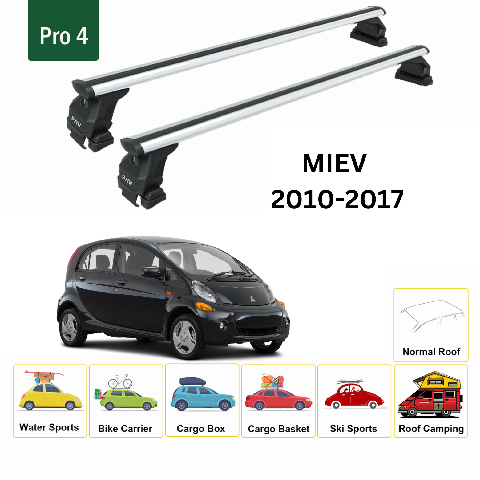 For Mitsubishi MiEV 2010-17 Roof Rack Cross Bars Normal Roof Alu Silver