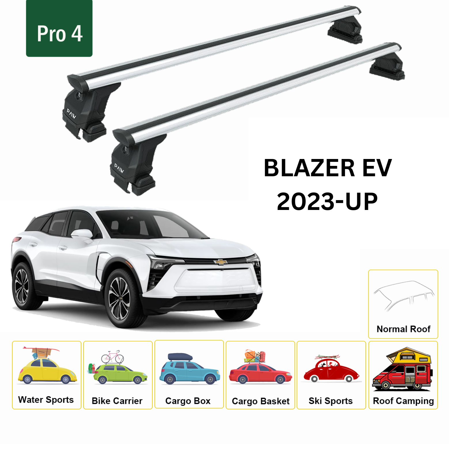 For Chevrolet Blazer EV 2023-Up Roof Rack Cross Bars Metal Bracket Normal Roof Alu Silver