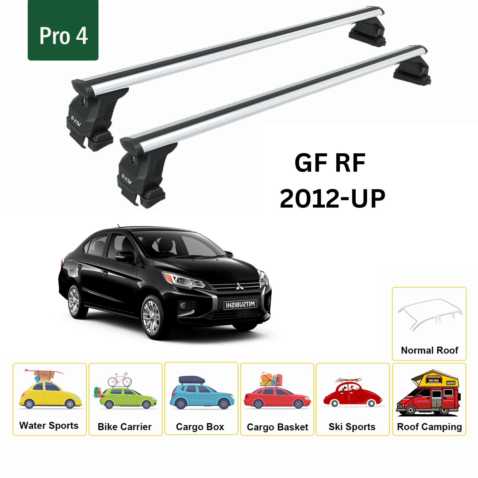 For Mitsubishi Mirage G4 RF ES 2012-Up Roof Rack Cross Bars Normal Roof Alu Silver - 0