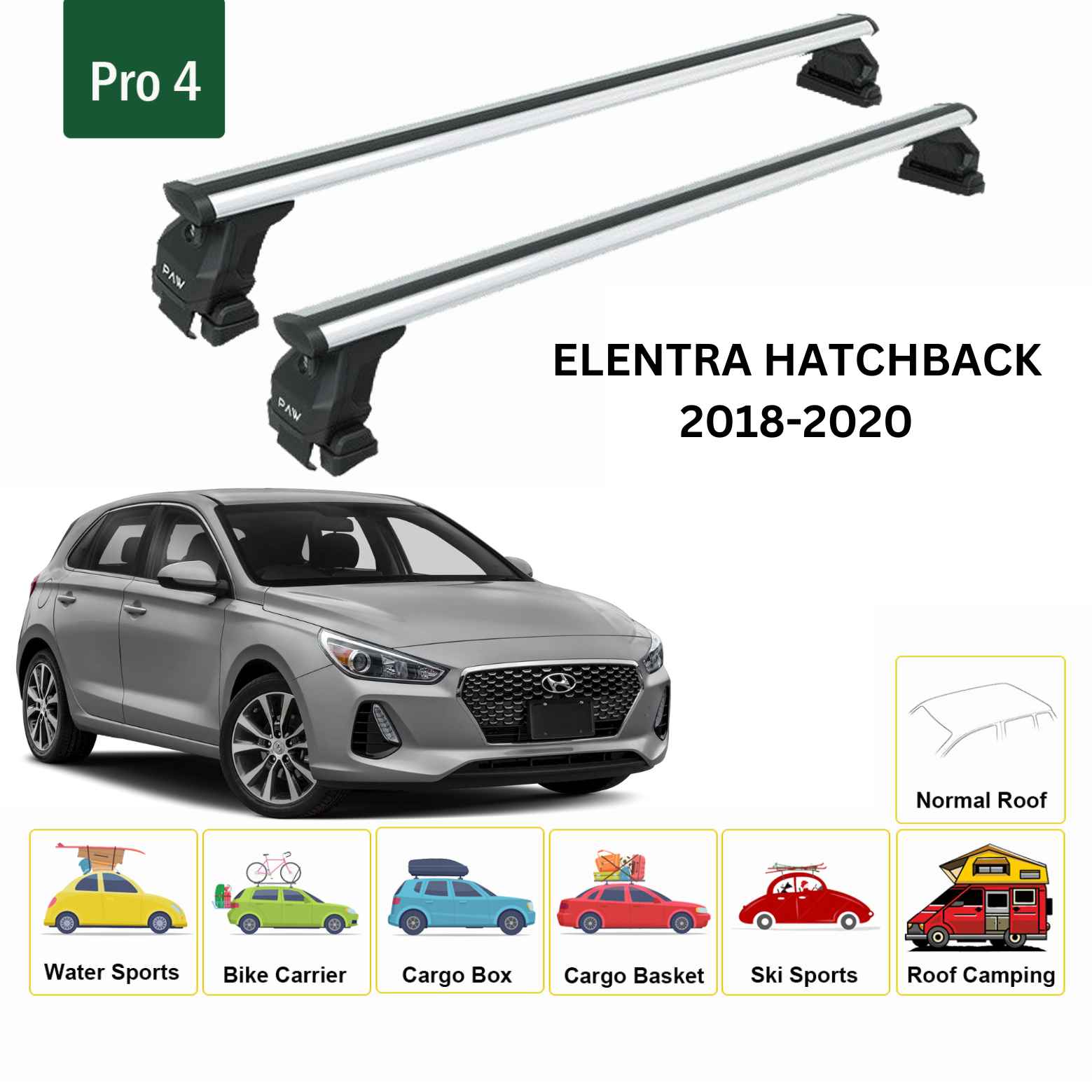 For Hyundai Elantra HB 2018-20 Roof Rack Cross Bars Normal Roof Alu Silver
