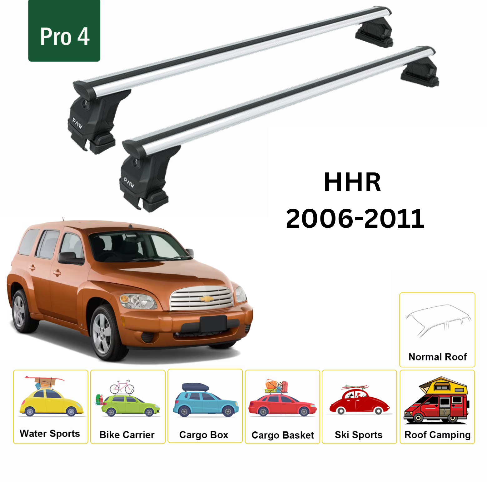 For Chevrolet HHR 2006-11 Roof Rack Cross Bars Metal Bracket Normal Roof Alu Silver - 0