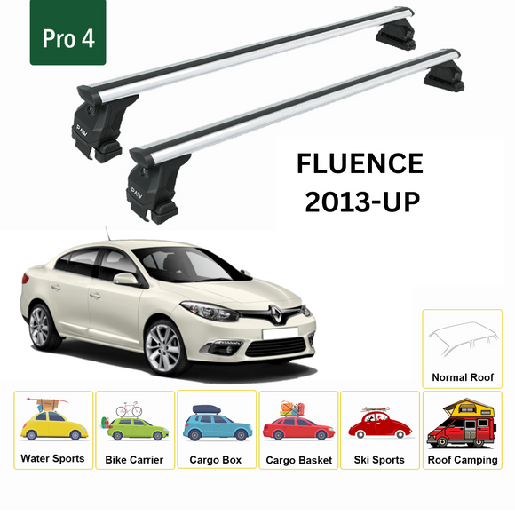 For Renault Fluence 2013-2016 Roof Rack System, Aluminium Cross Bar, Normal Roof, Silver