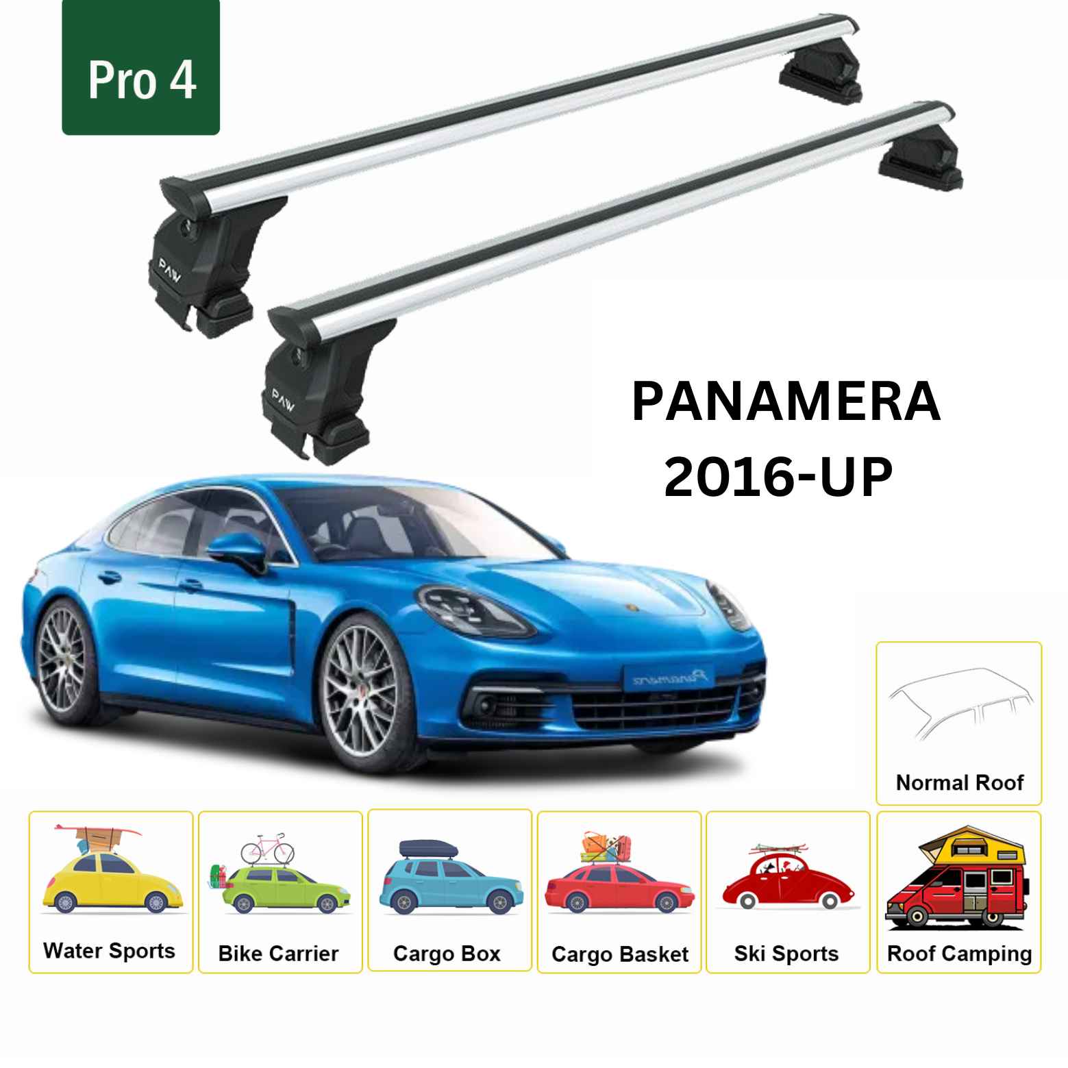 For Porsche Panamera 2016-Up Roof Rack Cross Bars Normal Roof Alu Silver - 0