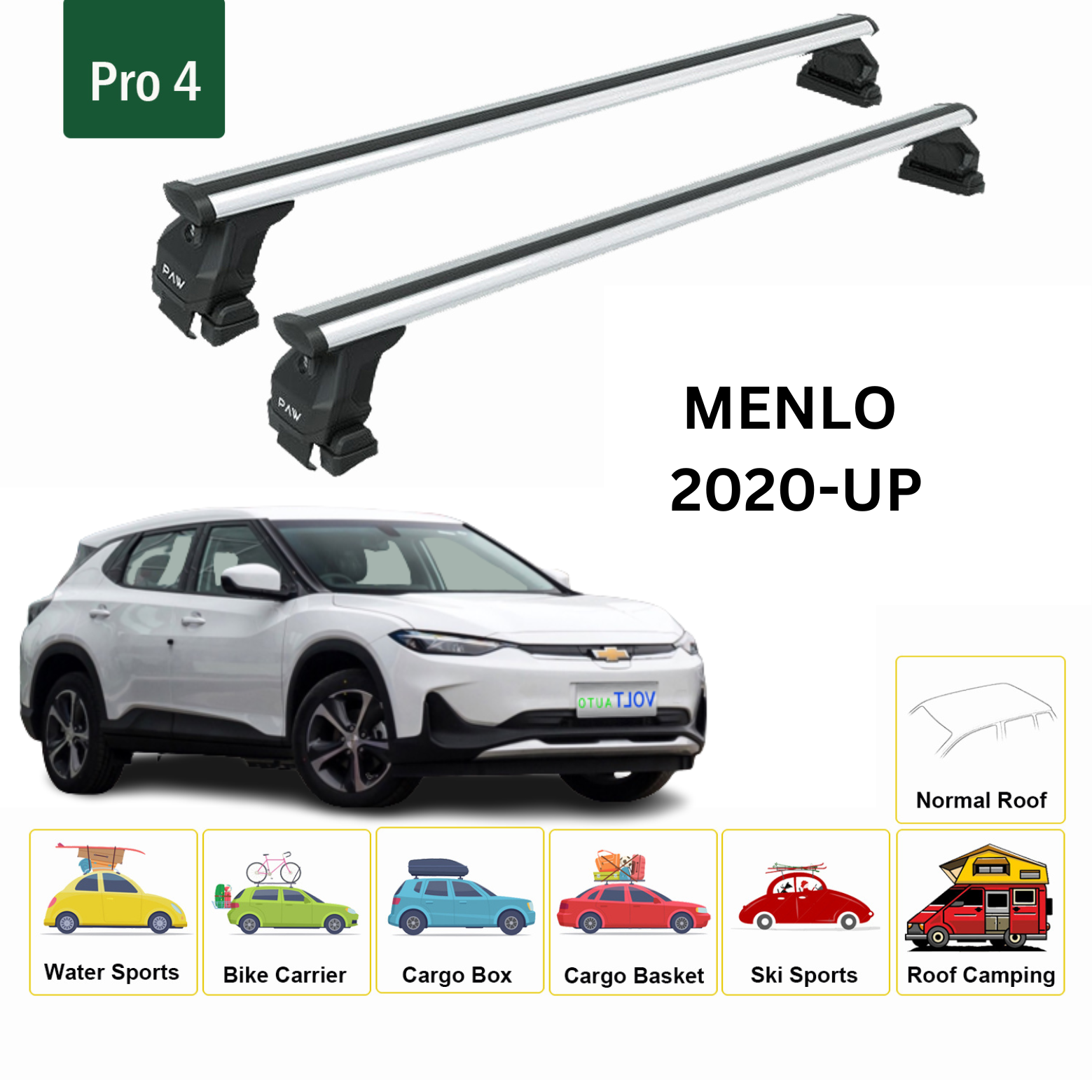 For Chevrolet Menlo 2020-Up Roof Rack Cross Bars Metal Bracket Normal Roof Alu Silver - 0