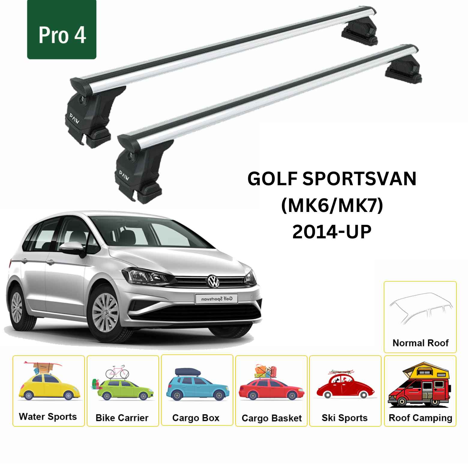For Volkswagen Golf Sportsvan (MK6/MK7) 2014-Up Roof Rack Cross Bar Normal Roof Alu Silver