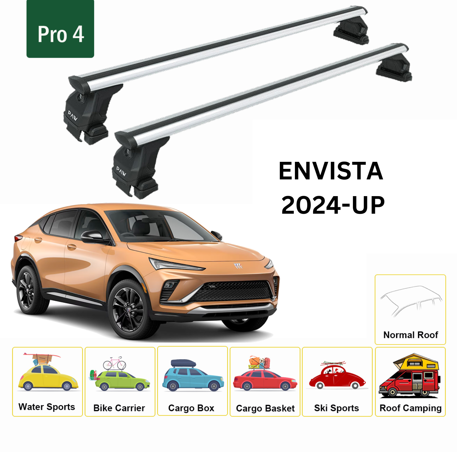 For Buick Envista 2024-Up Roof Rack Cross Bars Normal Roof Alu Silver - 0