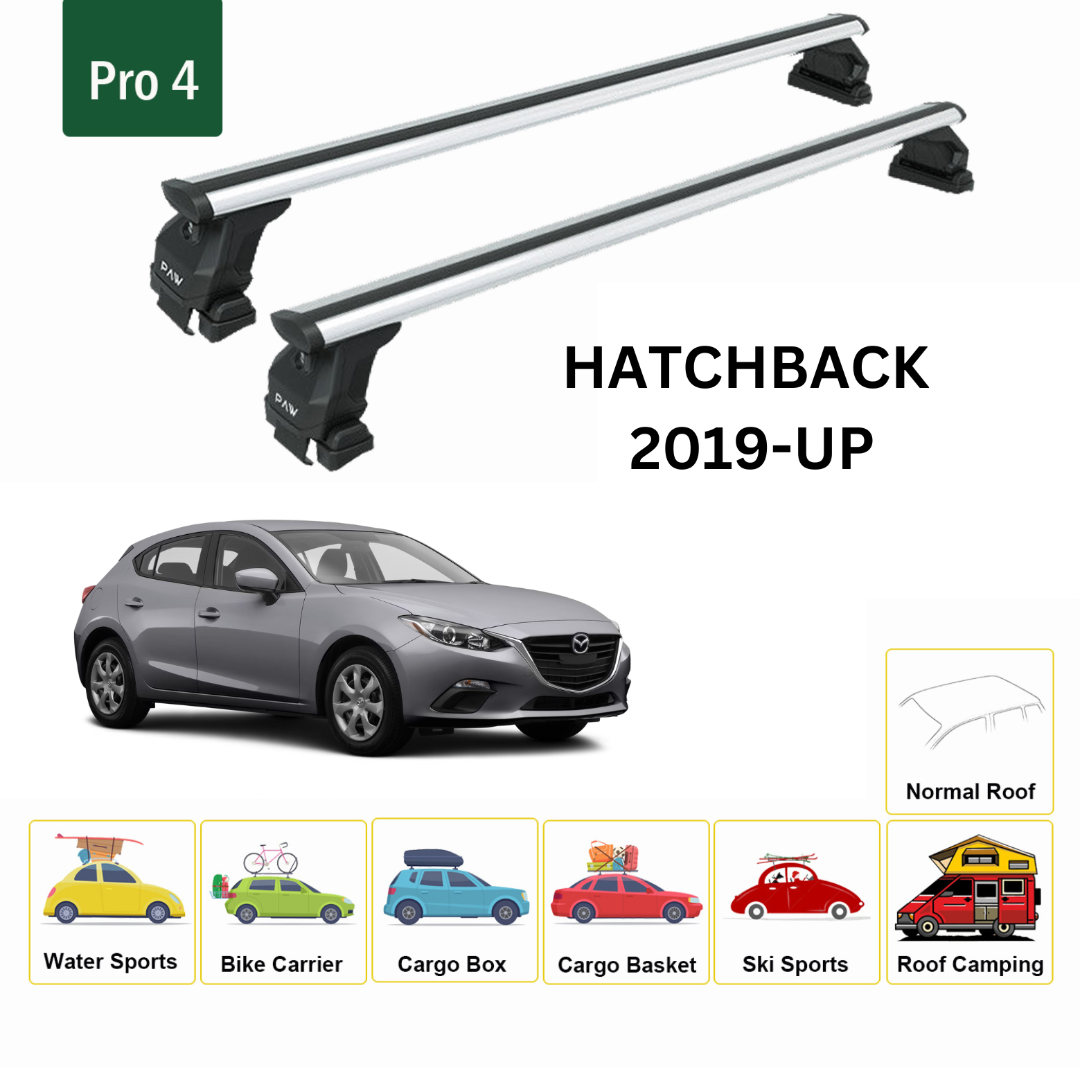 For Mazda 3 Hatchback 2019-Up Roof Rack Cross Bars Normal Roof Alu Silver - 0