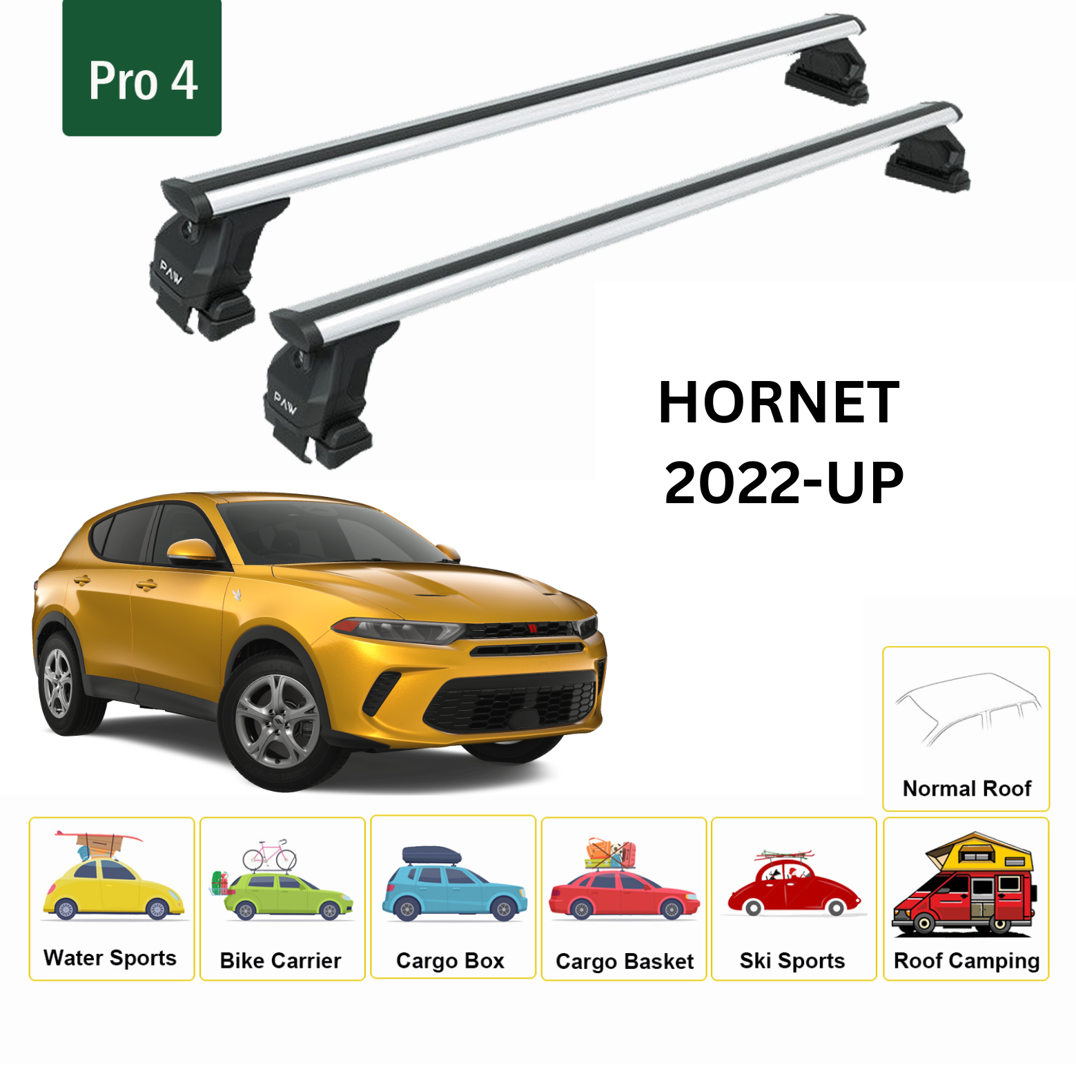 For Dodge Hornet 2022-Up Roof Rack Cross Bars Metal Bracket Normal Roof Alu Silver - 0