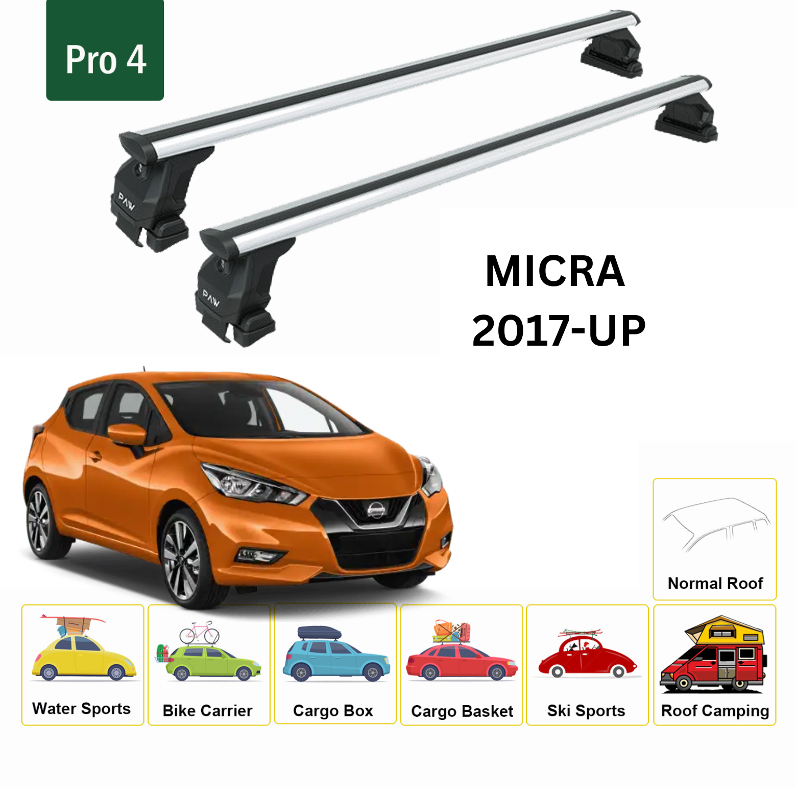 For Nissan Micra K14 2017-Up Roof Rack Cross Bars Metal Bracket Normal Roof Alu Silver