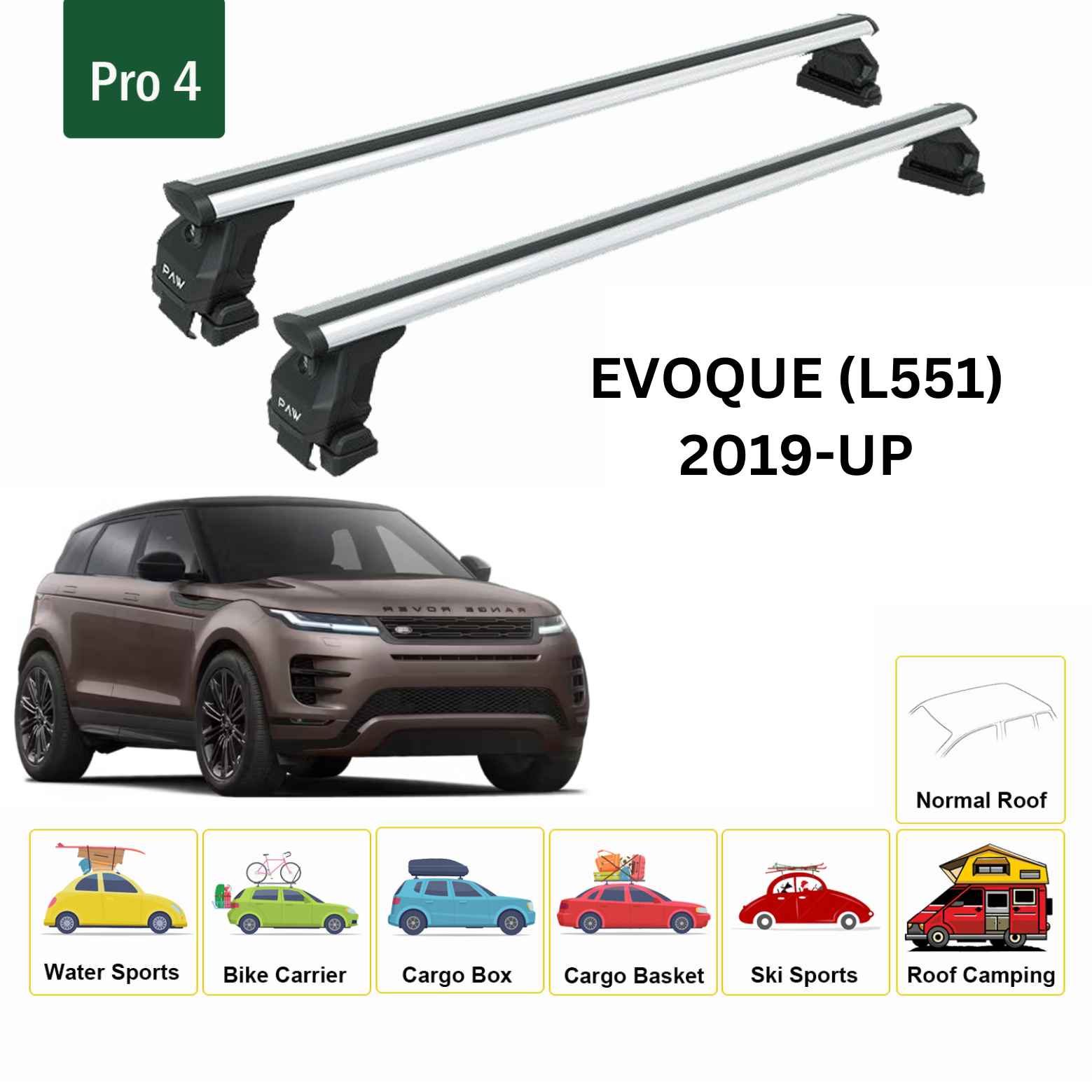 For Land Rover Evoque (L551) 2019-Up Roof Rack Cross Bars Normal Roof Alu Silver - 0