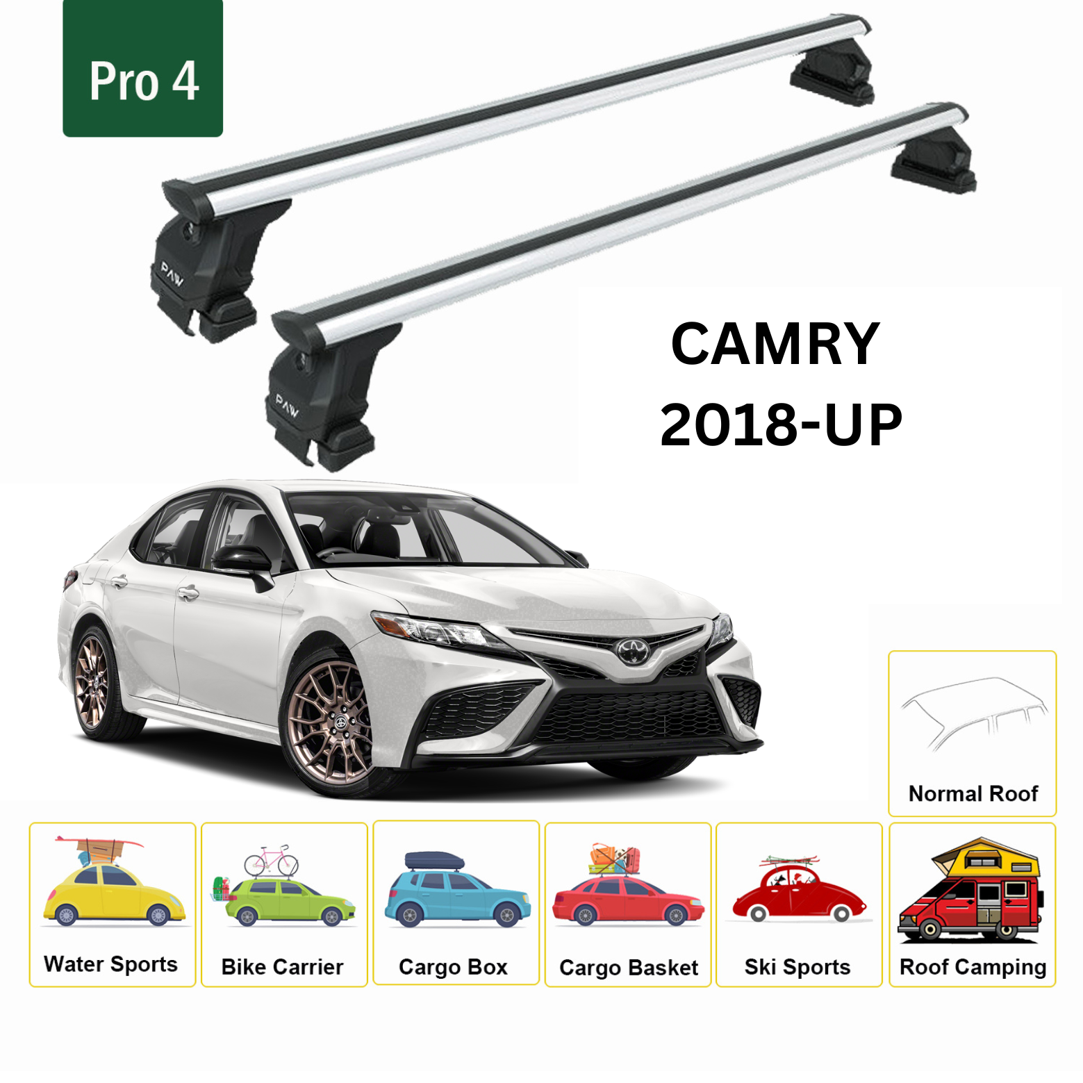 Für Toyota Camry 2018-Up Dachträger Querträger Metallhalterung Normales Dach Alu Silber