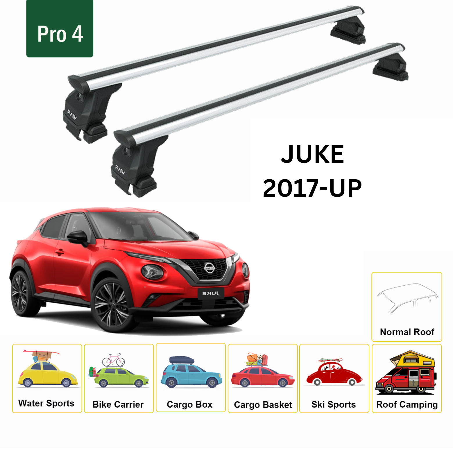 For Nissan Juke 2017-Up Roof Rack Cross Bars Metal Bracket Normal Roof Alu Silver - 0