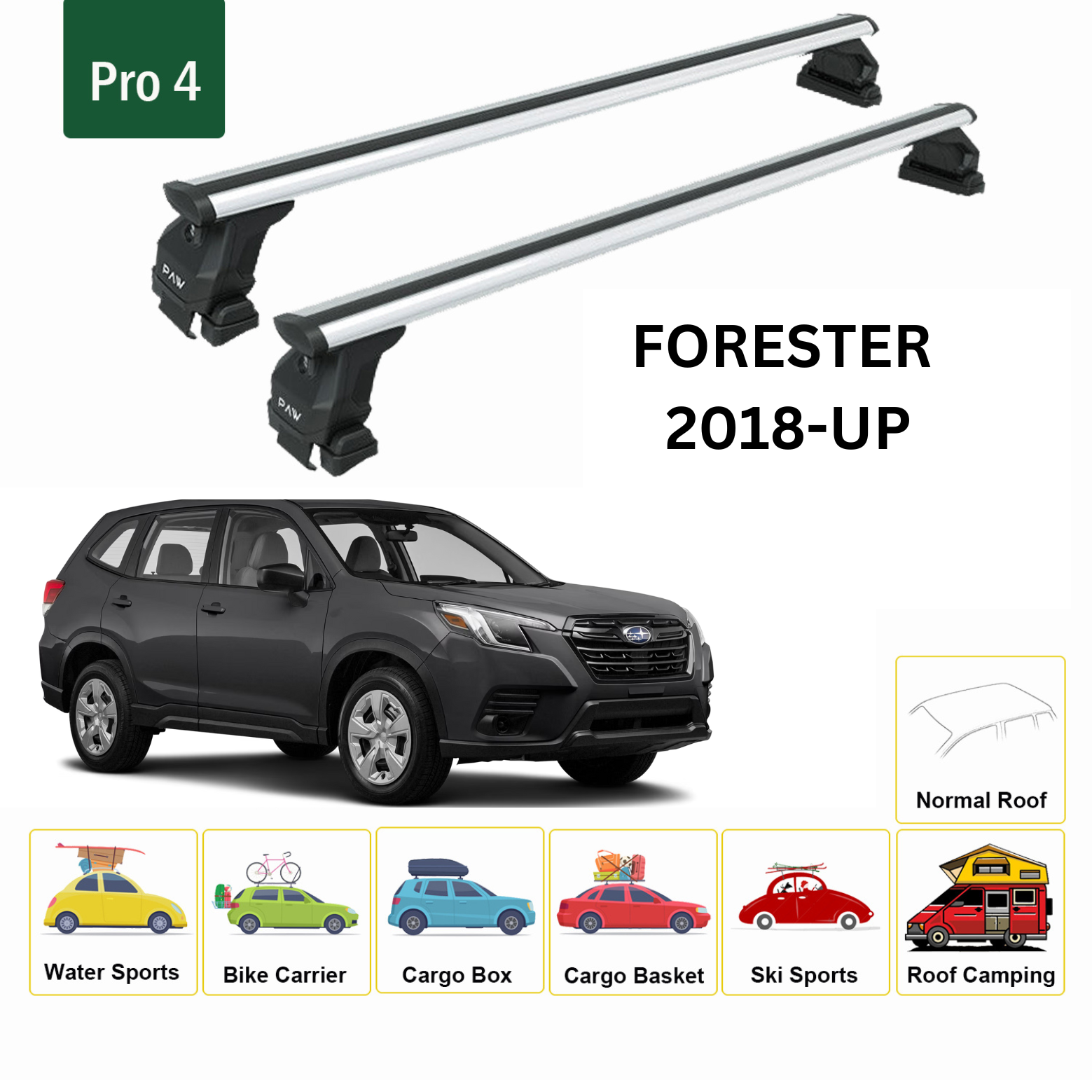 For Subaru Forester Premium 2018-Up Roof Rack Cross Bars Normal Roof Alu Silver