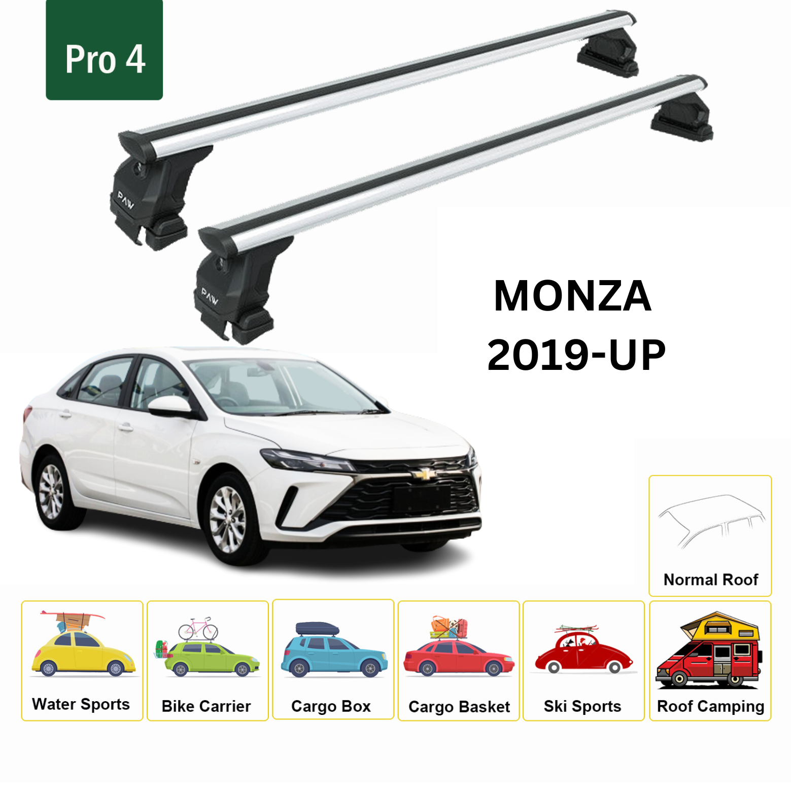 For Chevrolet Manzo 2019-Up Roof Rack Cross Bars Metal Bracket Normal Roof Alu Silver - 0