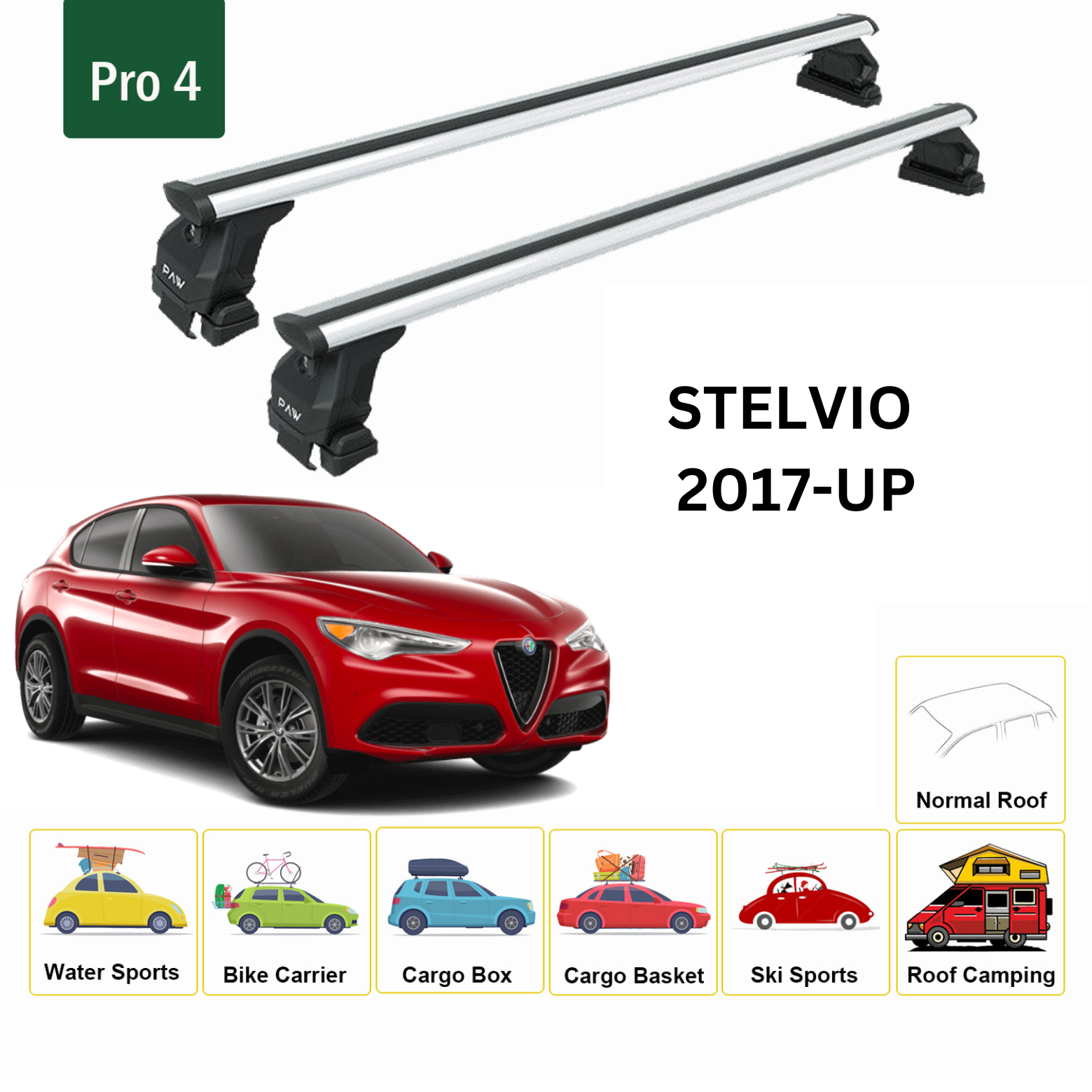For Alfa Romeo Stelvio 2017-Up Roof Rack Cross Bars Metal Bracket Normal Roof Alu Silver - 0