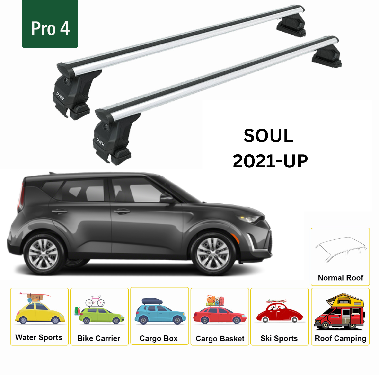 For Kia Soul 2021-Up Roof Rack Cross Bars Normal Roof Alu Silver - 0