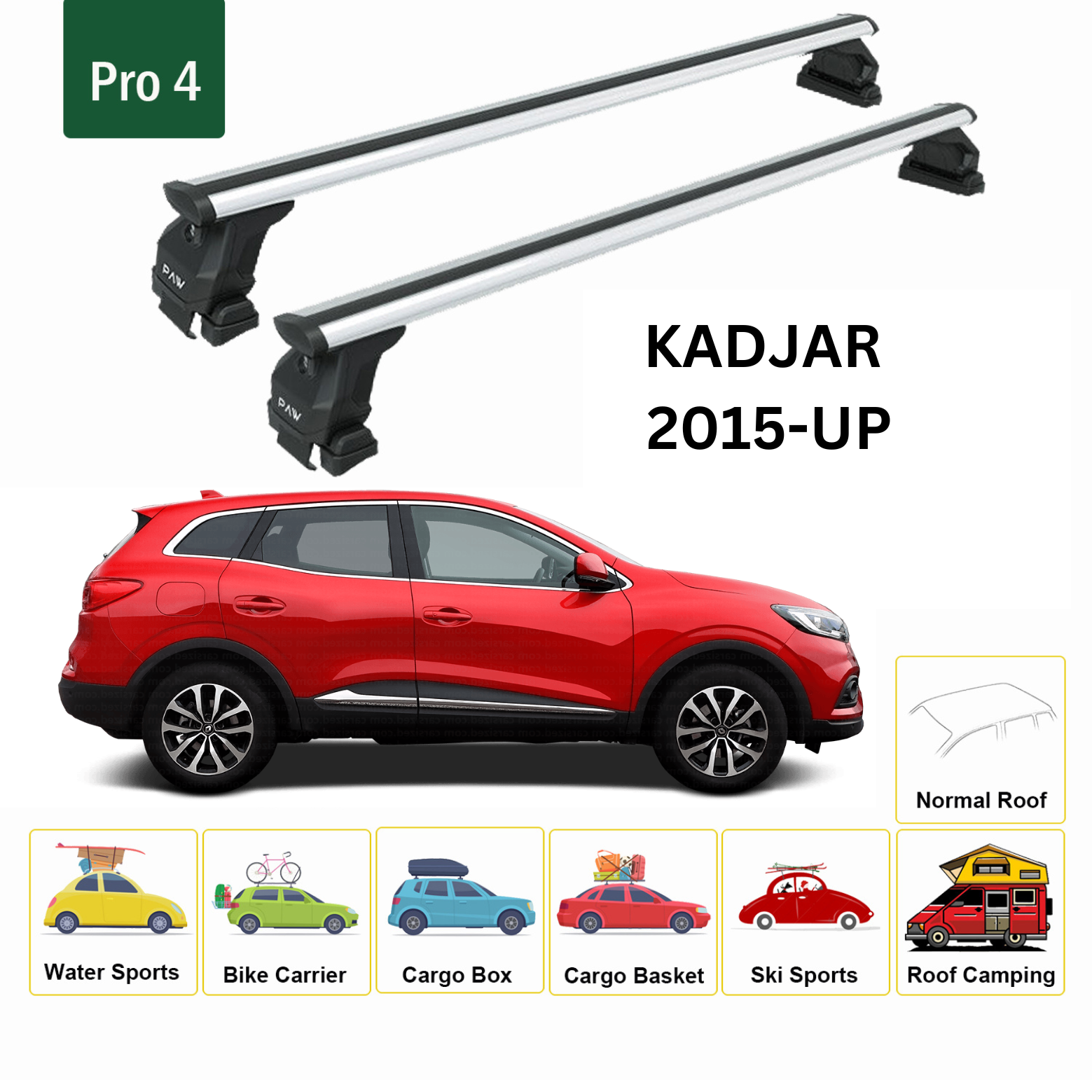 For Renault Kadjar 2015-Up Roof Rack System, Aluminium Cross Bar, Metal Bracket, Normal Roof, Silver - 0