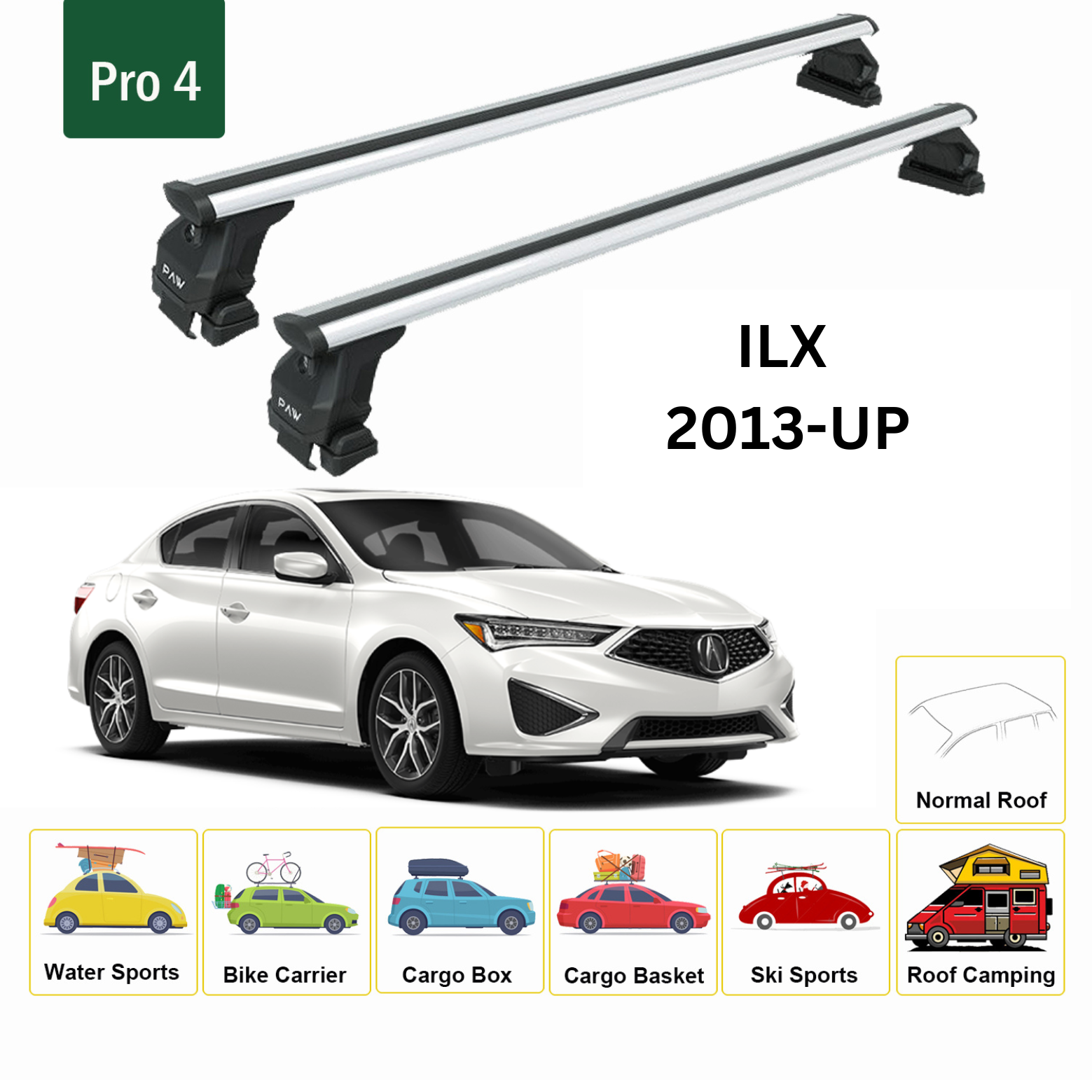 For Acura ILX 2013-Up Roof Rack Cross Bars Metal Bracket Normal Roof Alu Silver - 0