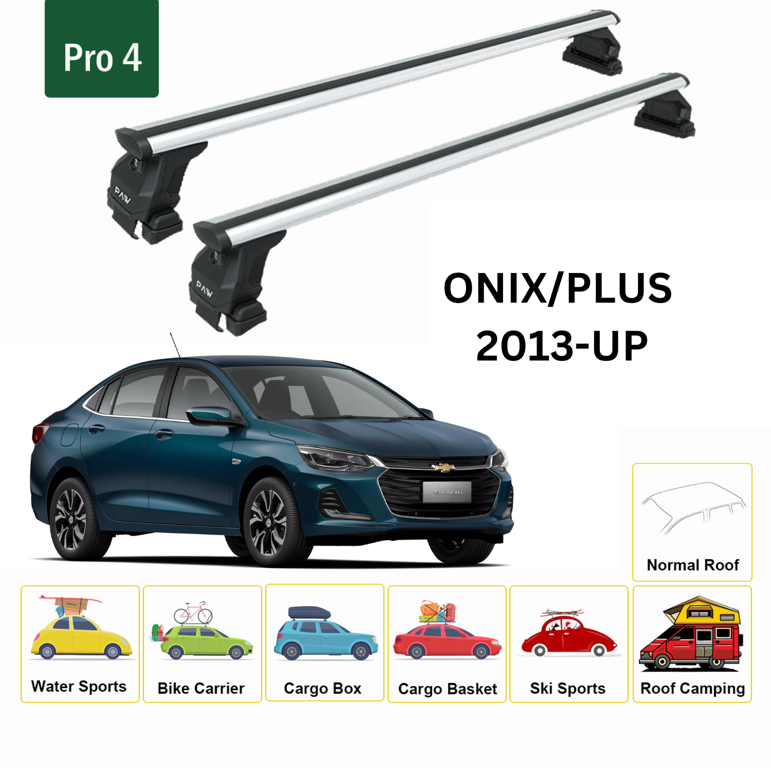 For Chevrolet Onix/Plus 2013-Up Roof Rack Cross Bars Metal Bracket Normal Roof Alu Silver - 0