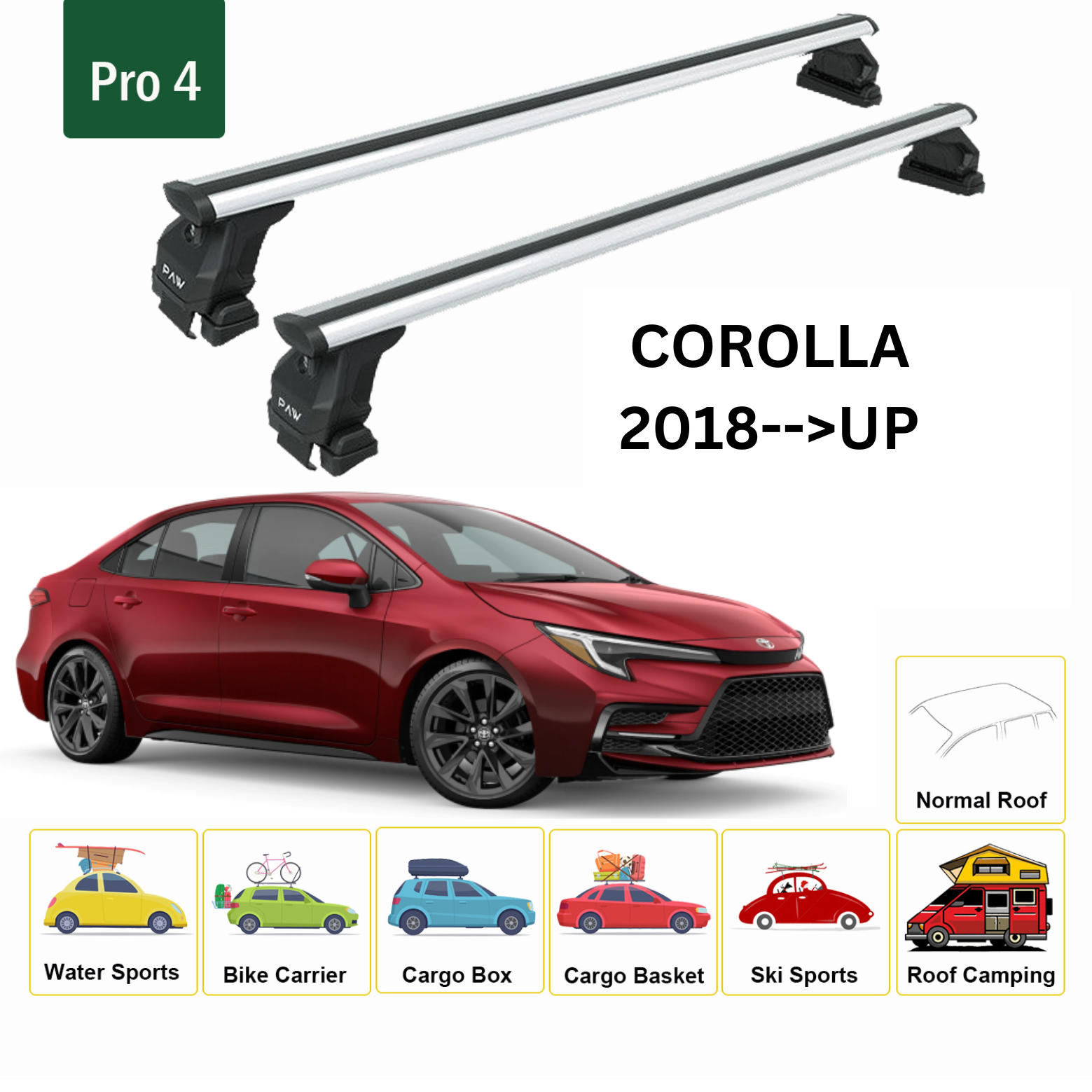 Für Toyota Corolla 2018-Up Dachträger Querträger Metallhalterung Normales Dach Alu Silber - 0
