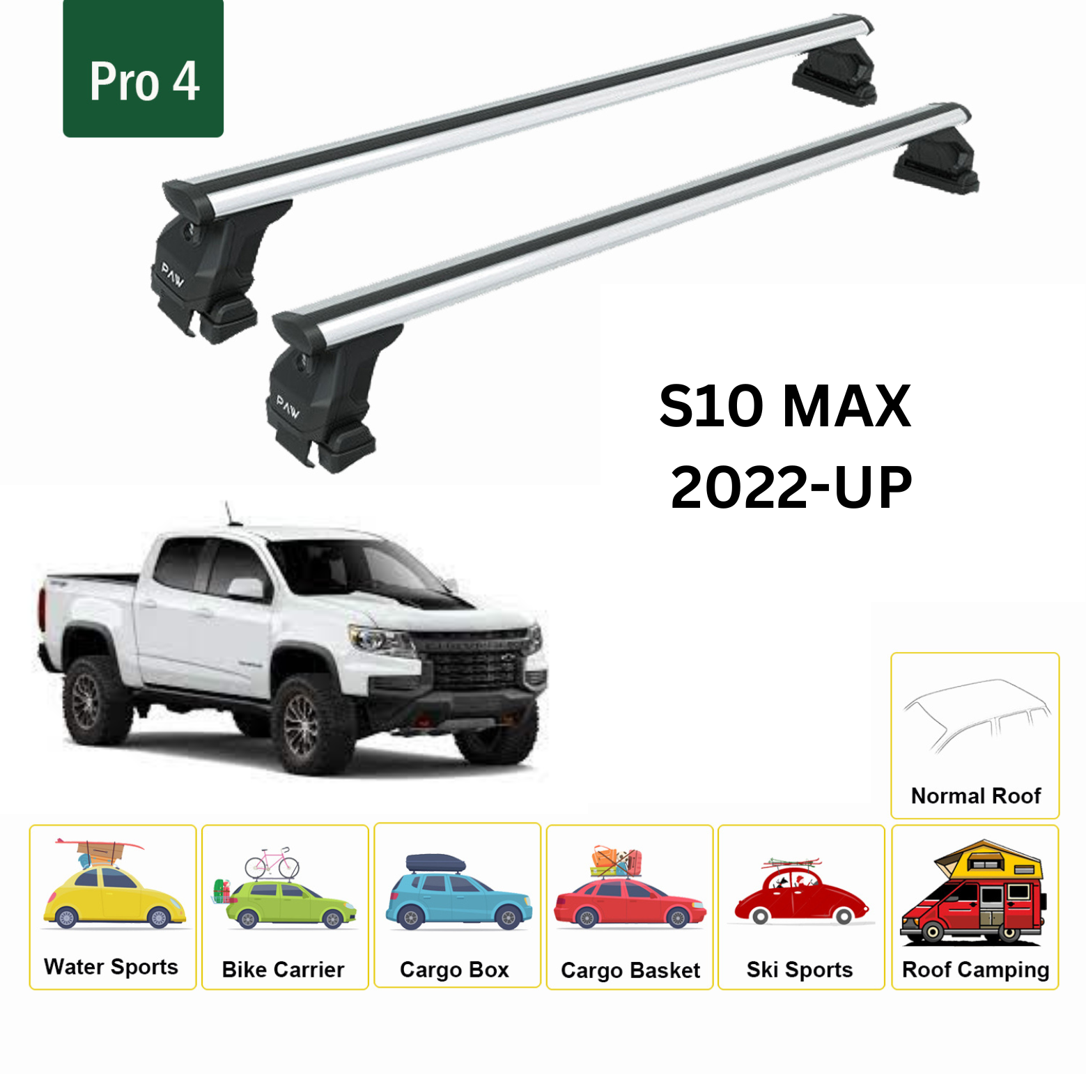 For Chevrolet S10 Max 2022-Up Roof Rack Cross Bars Metal Bracket Normal Roof Alu Silver