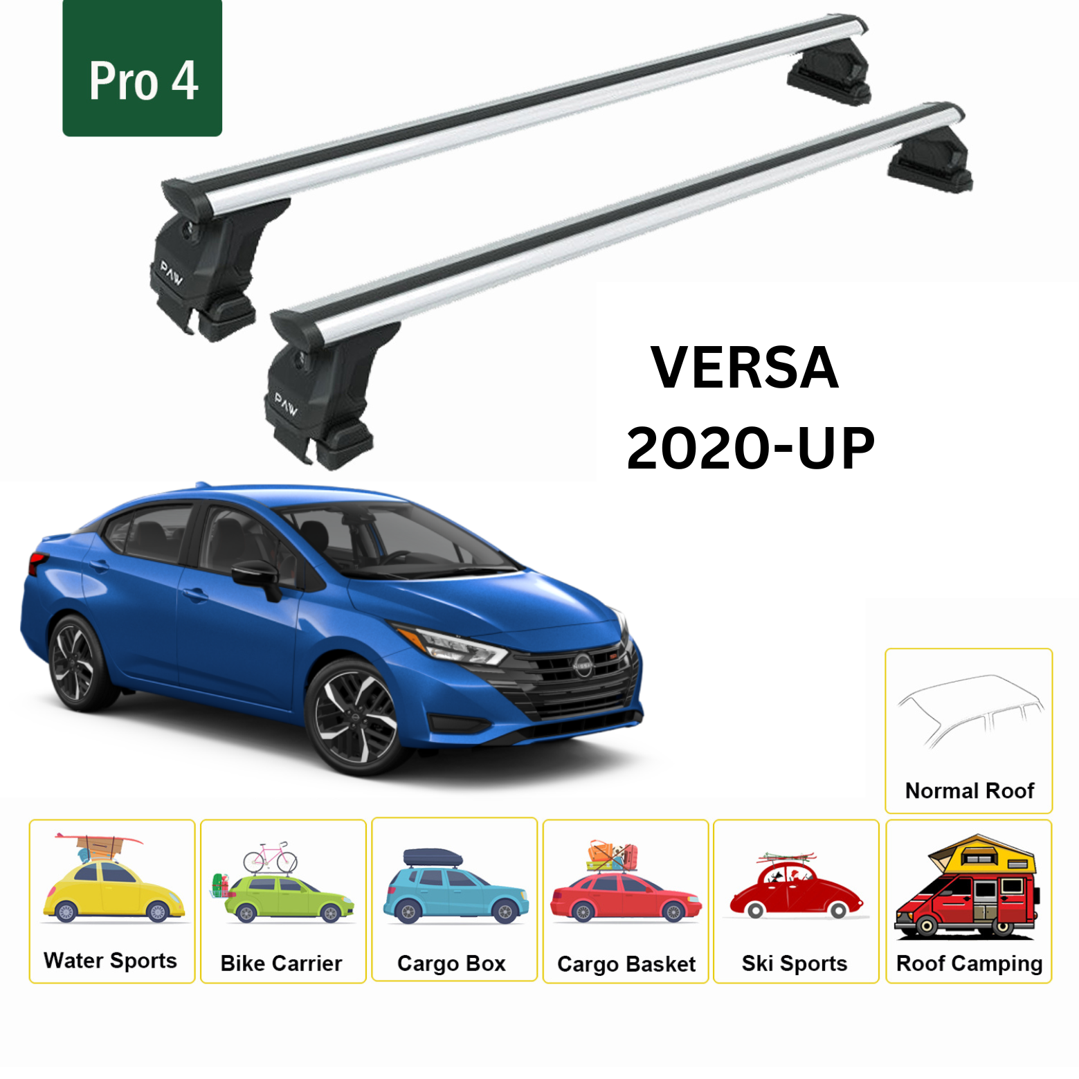 For Nissan Versa 2020-Up Roof Rack Cross Bars Metal Bracket Normal Roof Alu Silver - 0