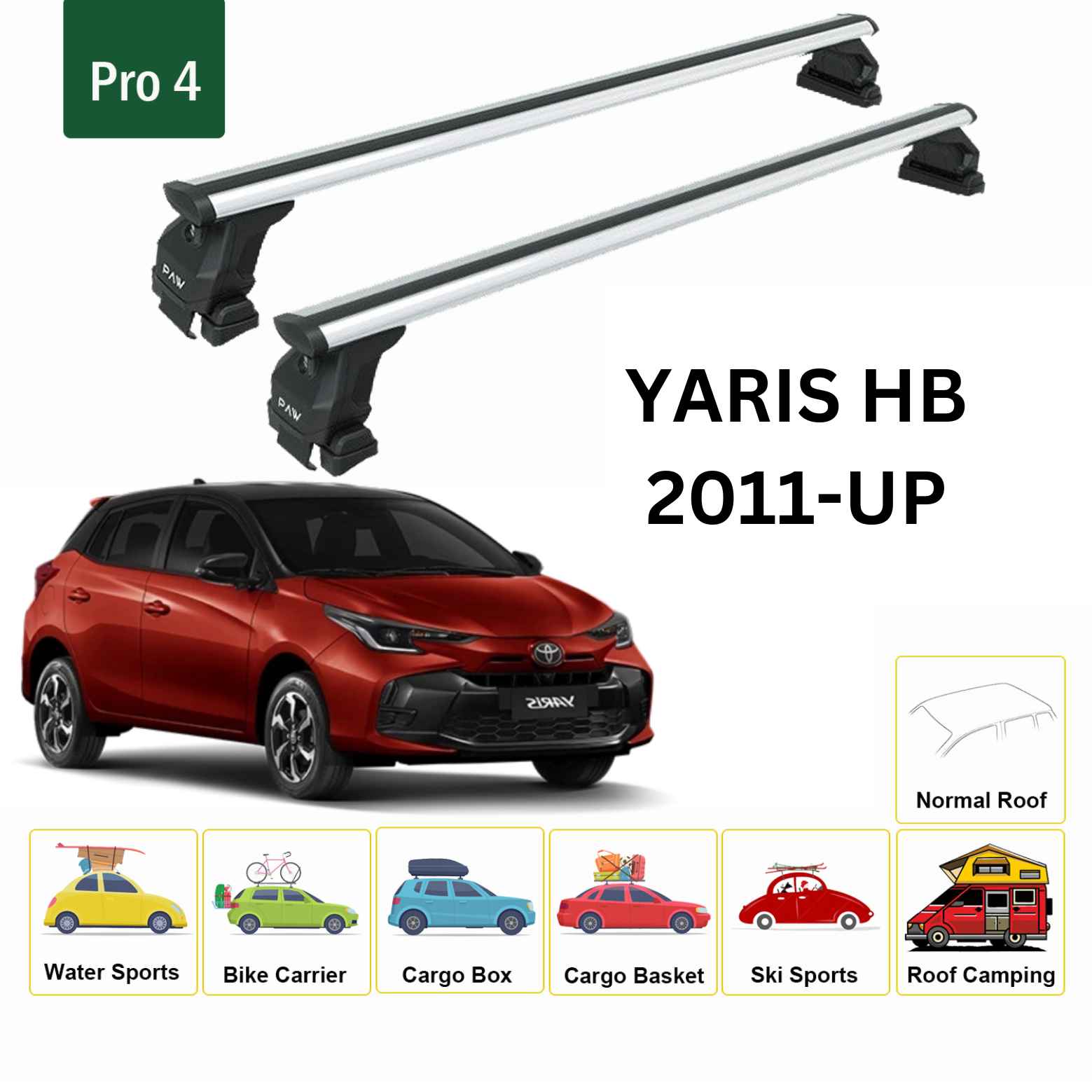 For Toyota Yaris HB 2011-Up Roof Rack Cross Bars Normal Roof Alu Silver