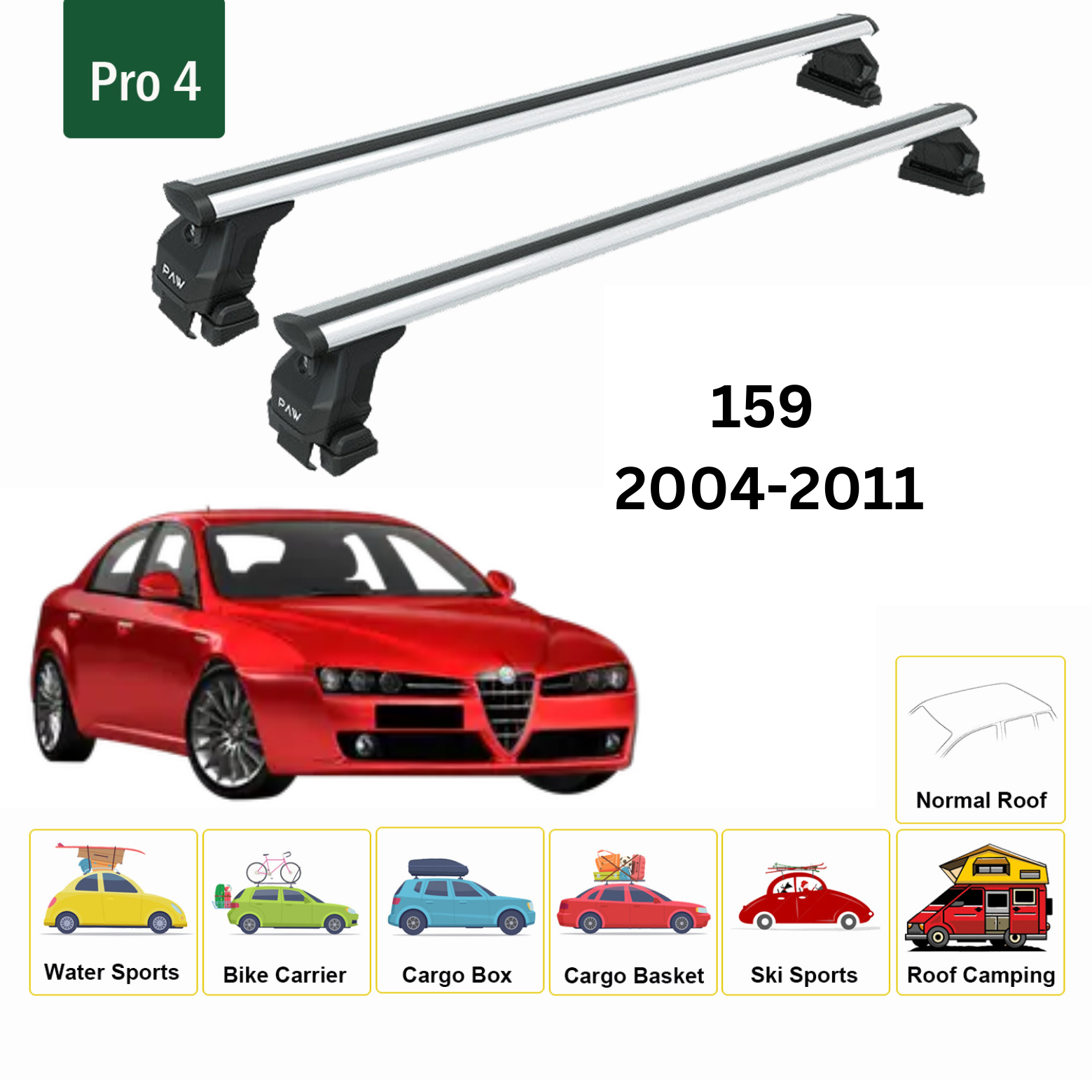 For Alfa Romeo 159 2004-2011 Roof Rack Cross Bars Metal Bracket Normal Roof Alu Silver - 0
