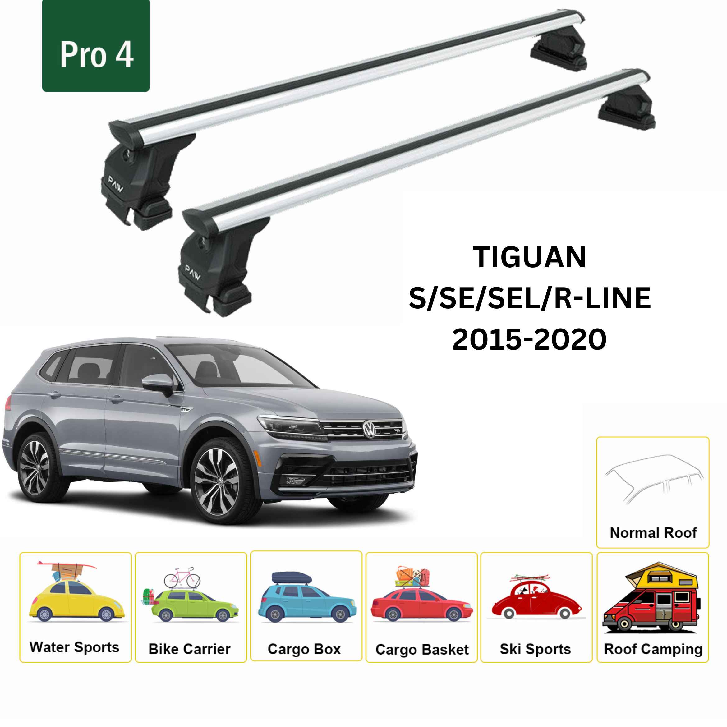 For Volkswagen Tiguan 2015-20 Roof Rack Cross Bar Normal Roof Alu Silver