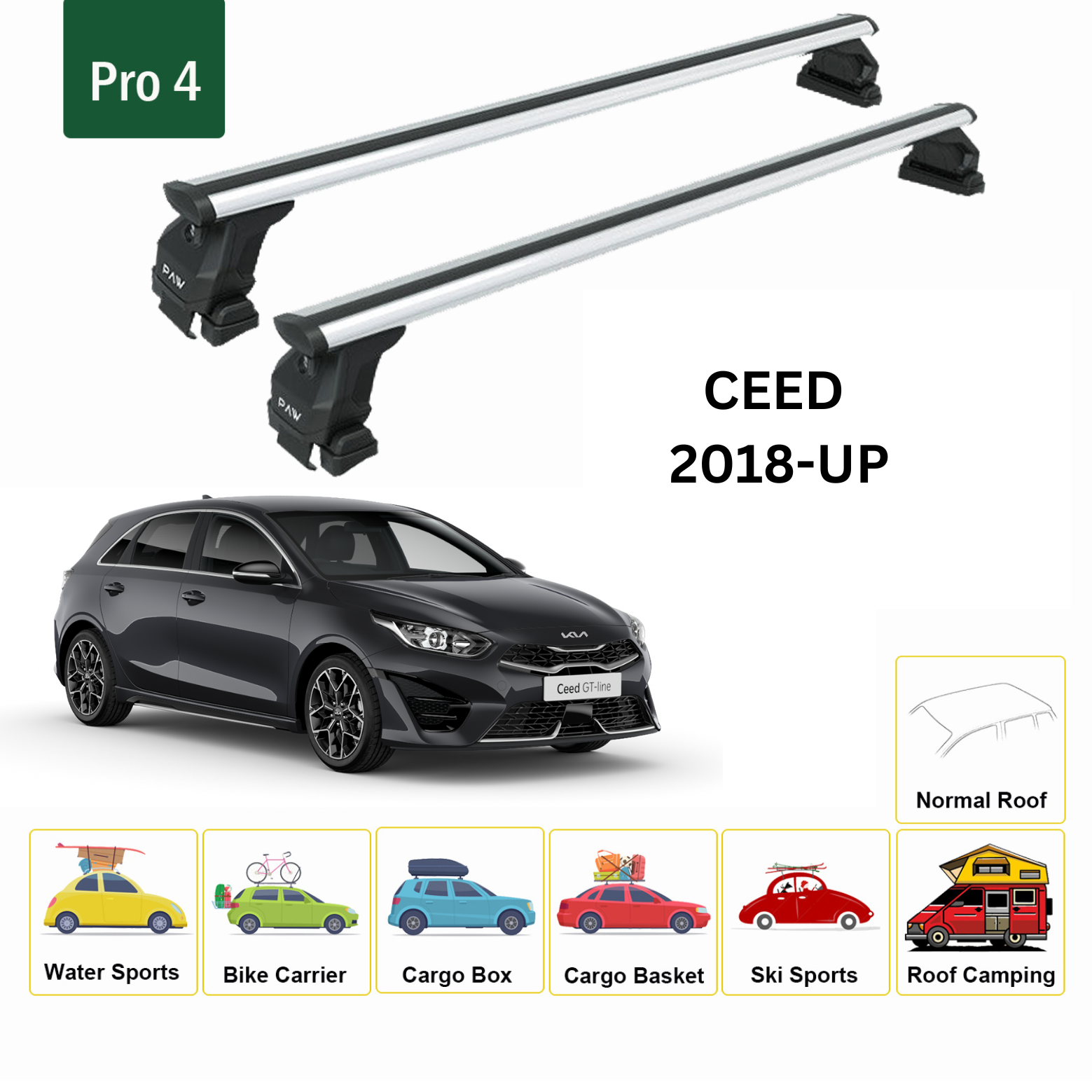 For KIA Ceed 2018-Up Roof Rack Cross Bars Normal Roof Alu Silver