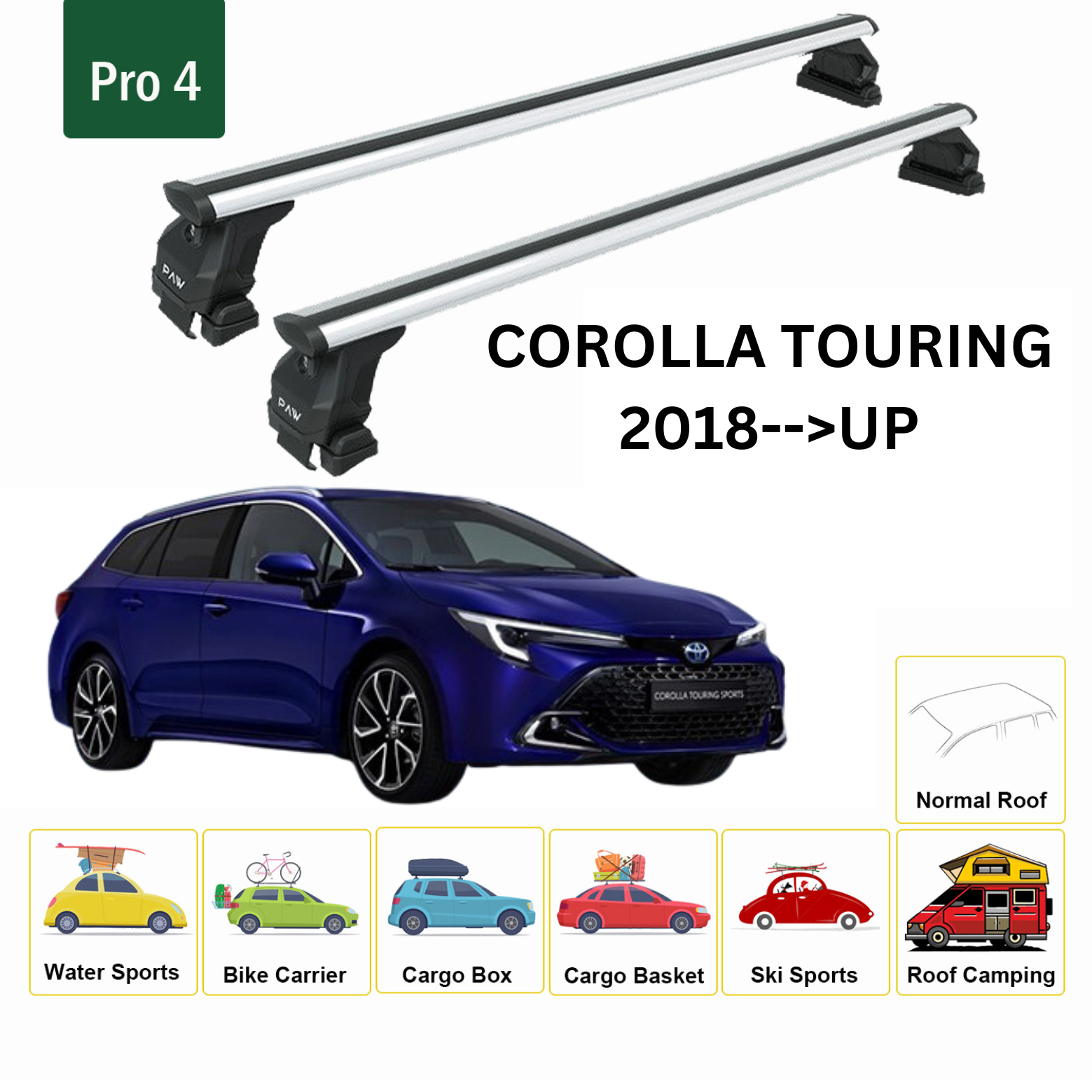 For Toyota Corolla Touring 2018-Up Roof Rack Cross Bars Normal Roof Alu Silver - 0