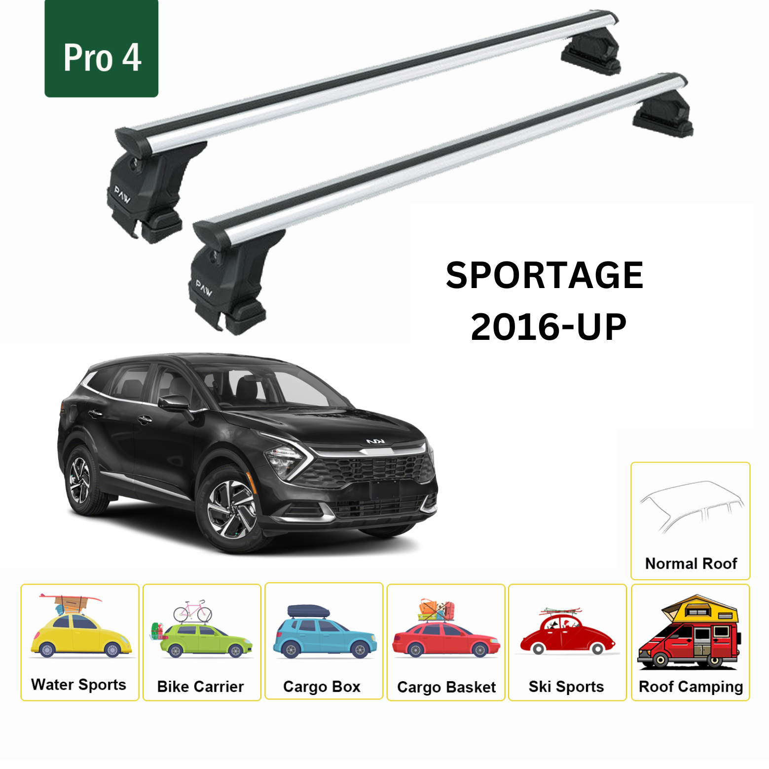 For Kia Sportage 2016-Up Roof Rack Cross Bars Normal Roof Alu Silver