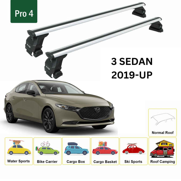 For Mazda 3 Sedan 2019-2025 Roof Rack Cross Bars Normal Roof Alu Silver