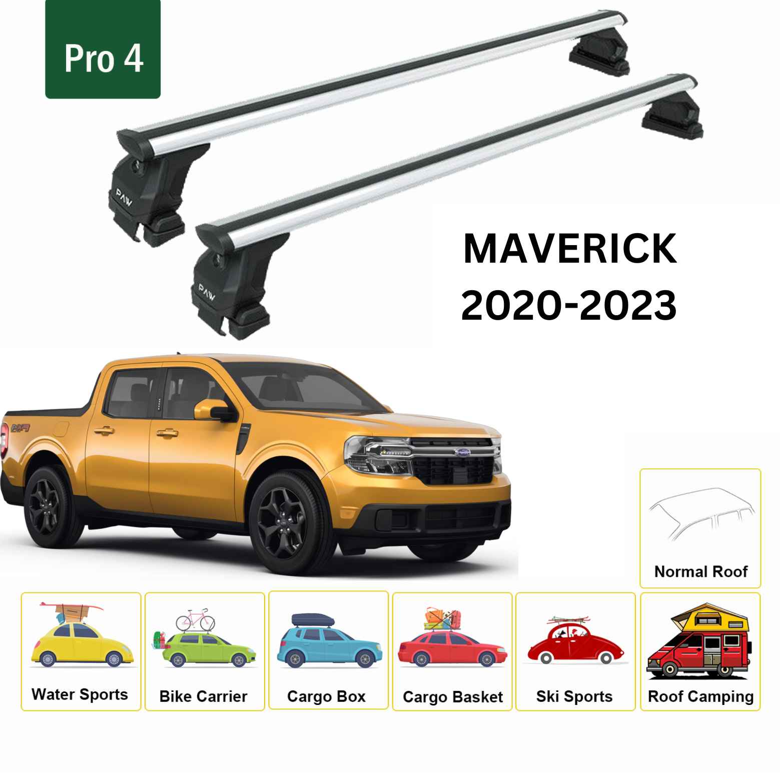 Für Ford Maverick 2020-Up Dachträgersystem, Aluminium-Querstange, Metallhalterung, abschließbar, Silber - 0