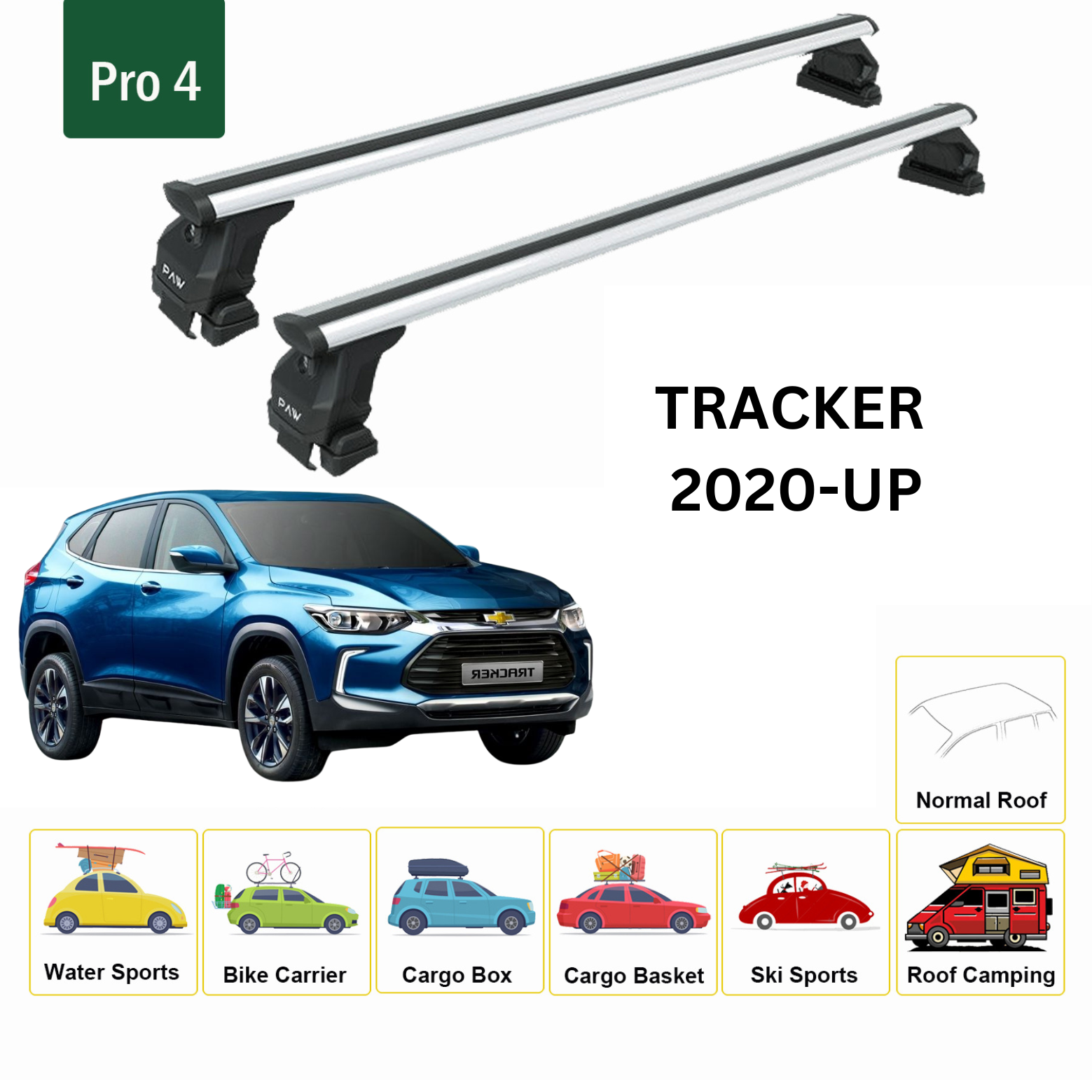 For Chevrolet Tracker 2020-Up Roof Rack Cross Bars Metal Bracket Normal Roof Alu Silver - 0