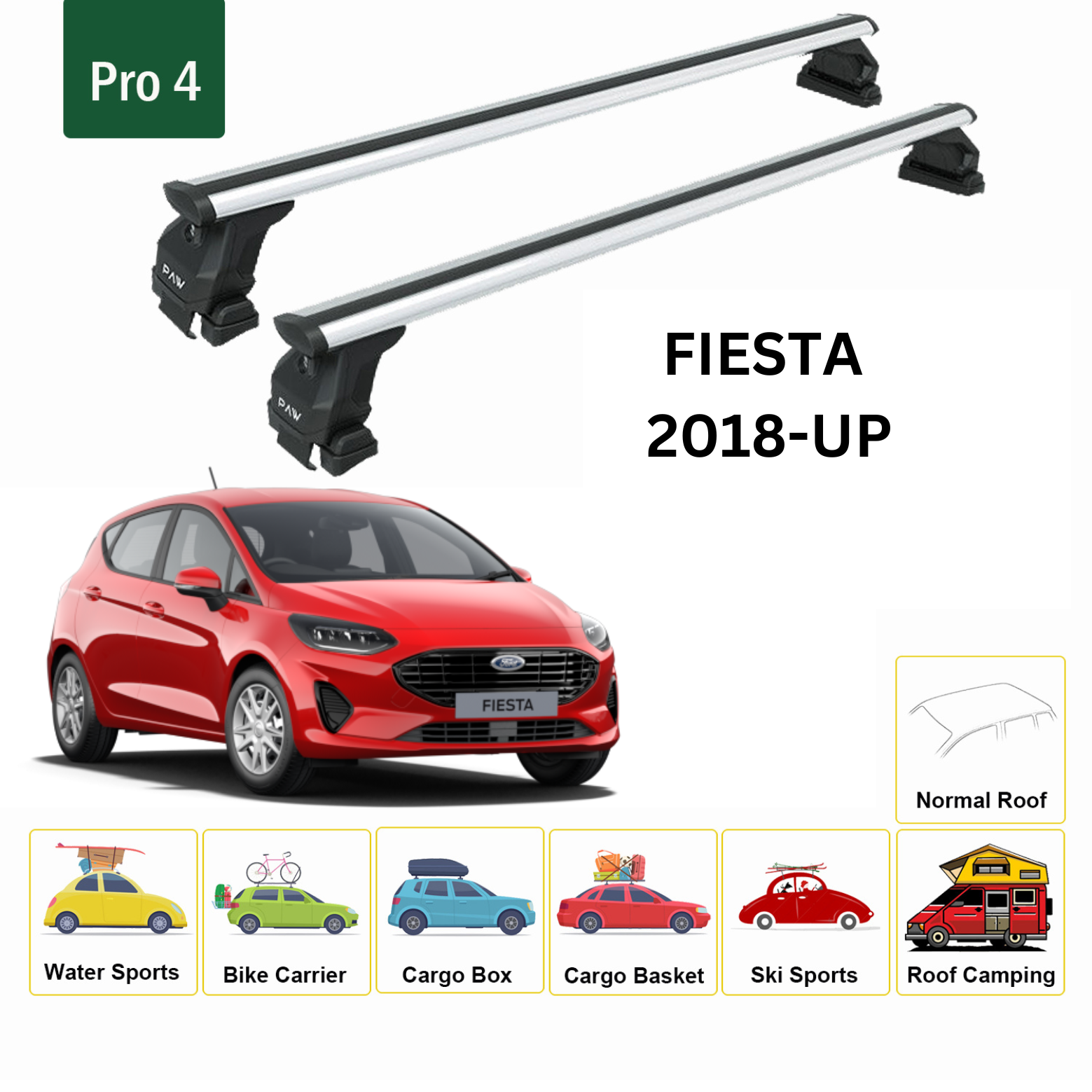 For Ford Fiesta (B299) 2018-Up Roof Rack Cross Bars Normal Roof Alu Silver - 0